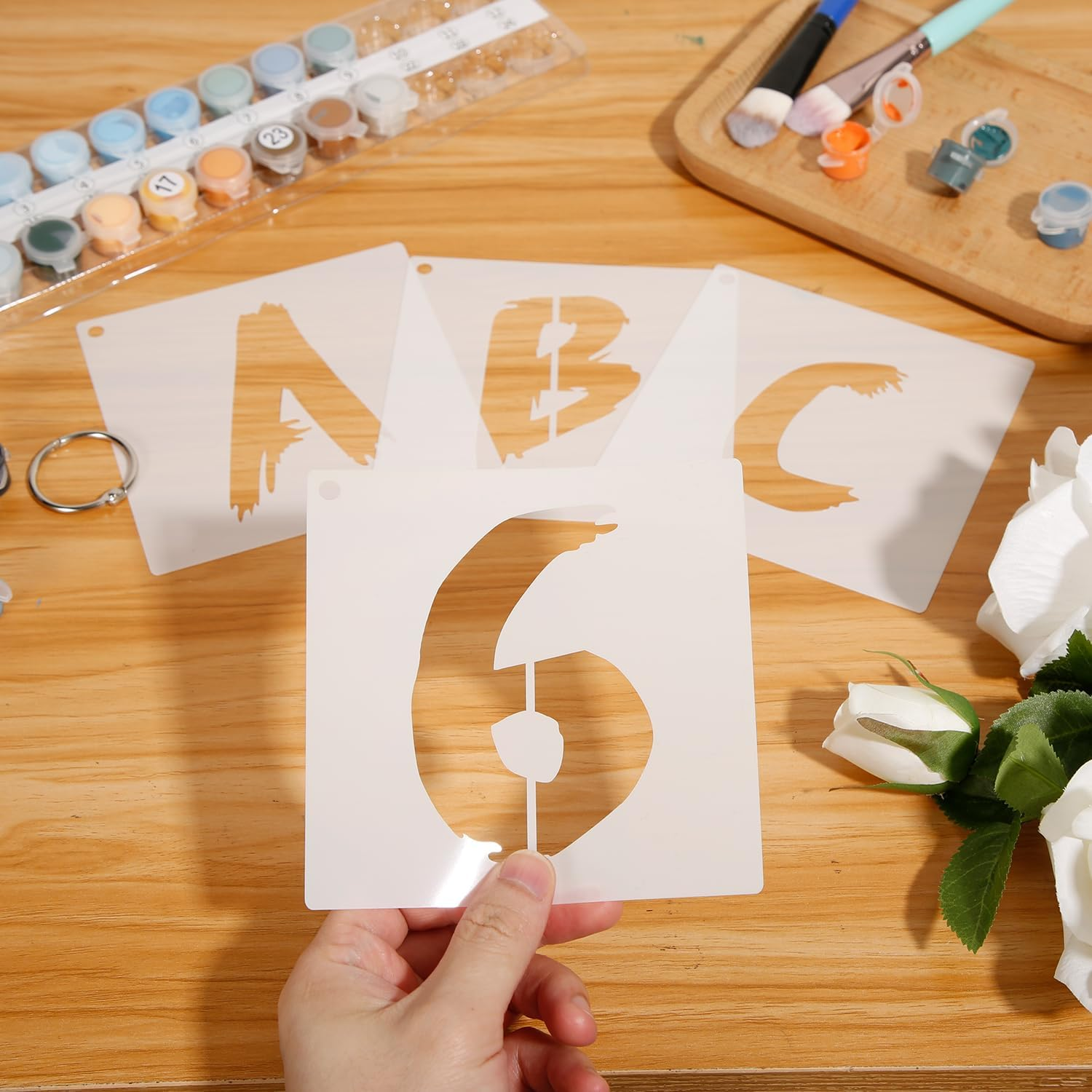 36Pcs Letter Stencils Kit for Painting, Letter and Number Templates with Metal Ring Reusable Uppercase Alphabet Stencils for Wall Chalkboard Fabric Wood Signs Rock Plant DIY Craft (4 Inch) image number 1