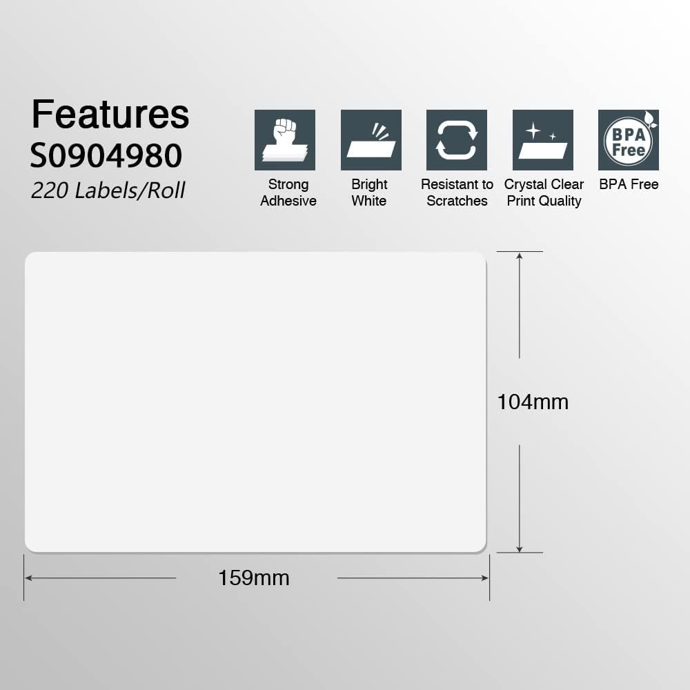 BETCKEY - Compatible Dymo S0904980 (104Mm X 159Mm) Extra Large Shipping Labels - Compatible with DYMO Labelwriter 4XL, NOT Fit 550, 550 Tube & 5XL [10 Rolls/2200 Labels] image number 2