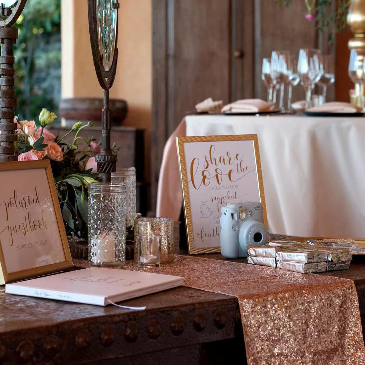 Rose Gold Glitter Sequin Table Runner 12X108 Inch for Sparkling Your Party Home Table Docorations Happy Birthday Wedding Bridal Shower Baby Shower