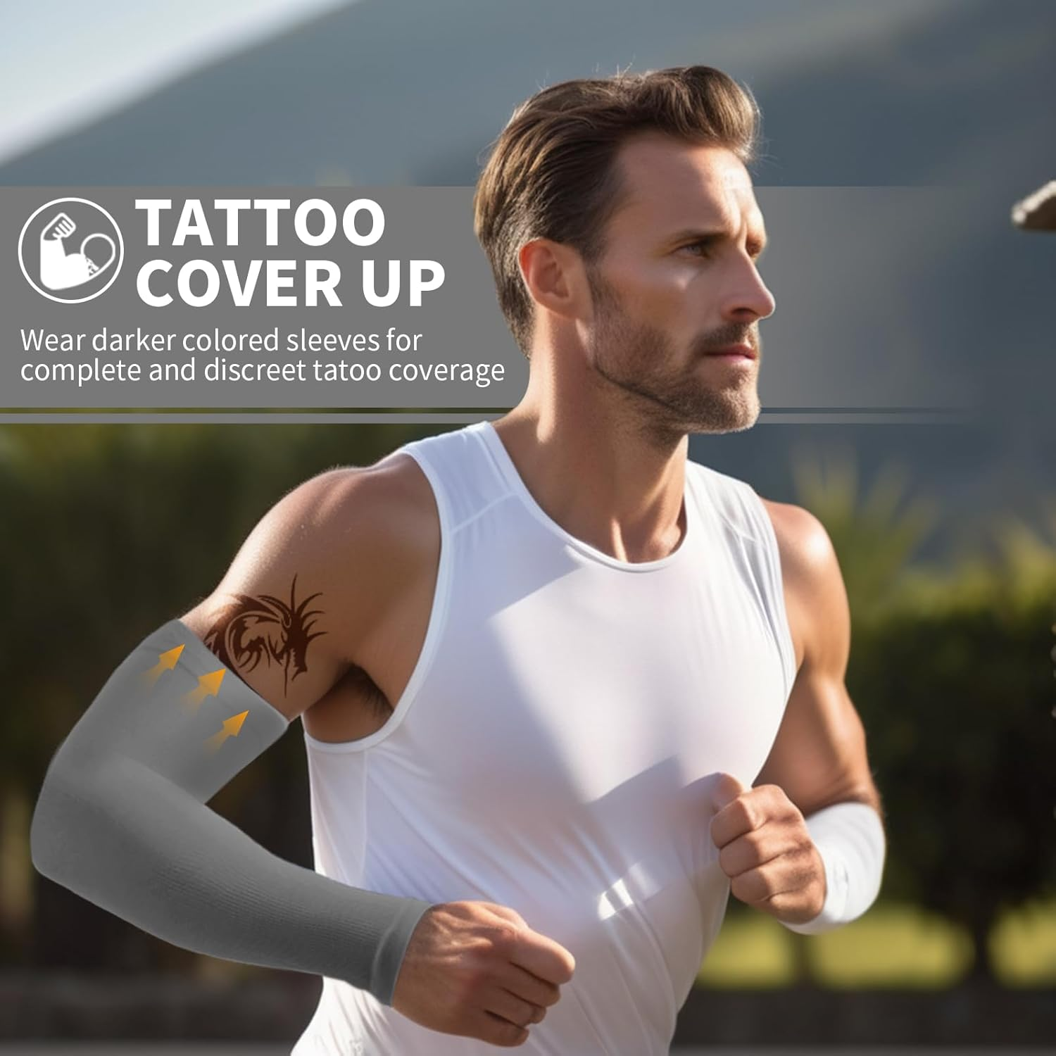 3 Pairs UV Sun Protection Arm Sleeves for Men Women, Compression Cooling Sun Sleeves - Sports - Workouts - Tattoo Cover(Grey) image number 2