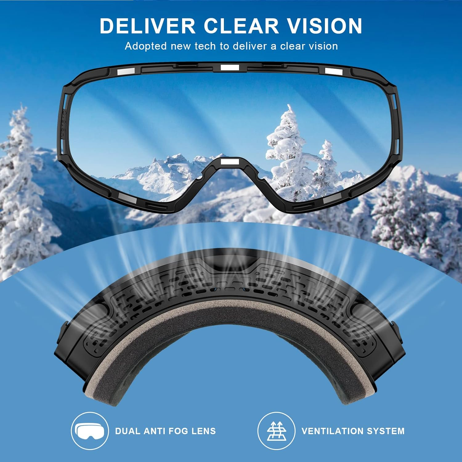 Emsina A1 Ski Goggles Men Women. Anti-Fog/Scratch 100% Uv400-Magnetic Lens-Snowboard Snow Goggles Men Women Adult & Junior image number 4