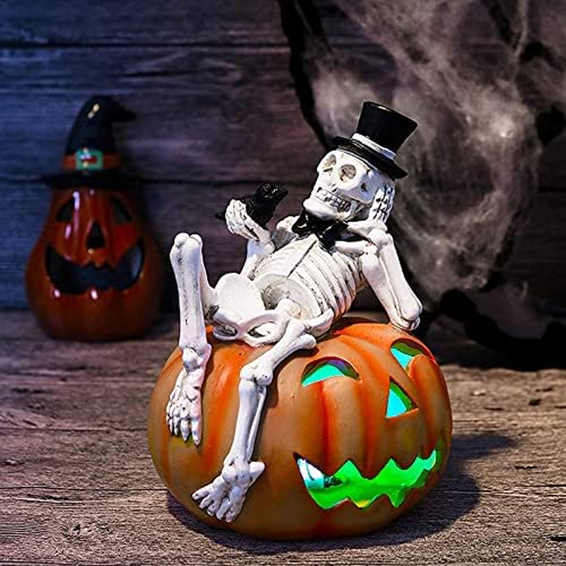 Halloween Skull Light, Glowing Resin Skeleton Ornament Durable Halloween Lantern Creative Halloween Decoration for Home Garden/1163