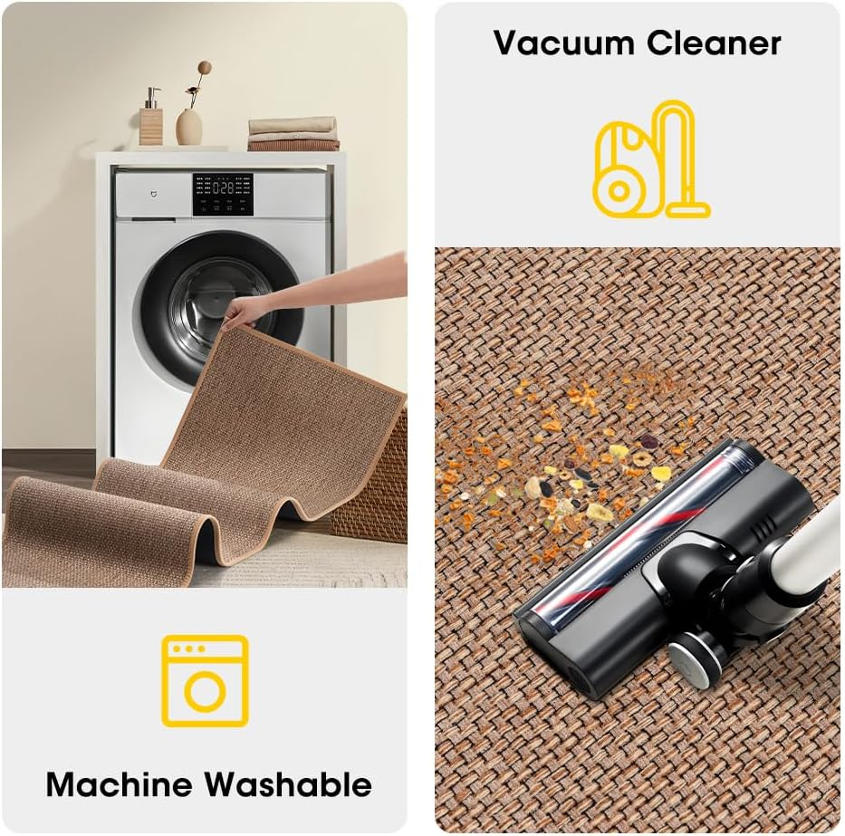 ZUNI 2PCS Kitchen Rugs and Mats, Cushioned Non Slip Rugs, Absorbent Runner Rugs Comfort Standing Mats Washable for Kitchen, Floor, Office, Home (45X150, 45X75Cm, Beige) - Black image number 7