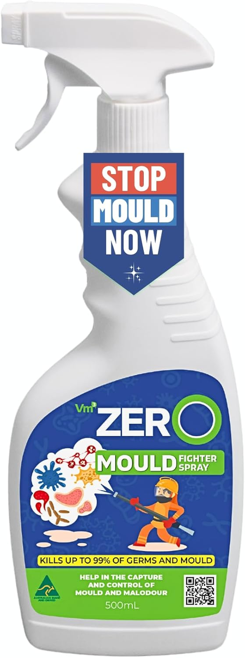 VM3ZERO Mould Fighter Spray 500Ml, Natural Aussie Mould Remover & Grout Stain Remover, Durable Household Mould & Stain Cleaner for Bathroom, Kitchen, Tiles & Walls, Pet & Child Safe image number 2