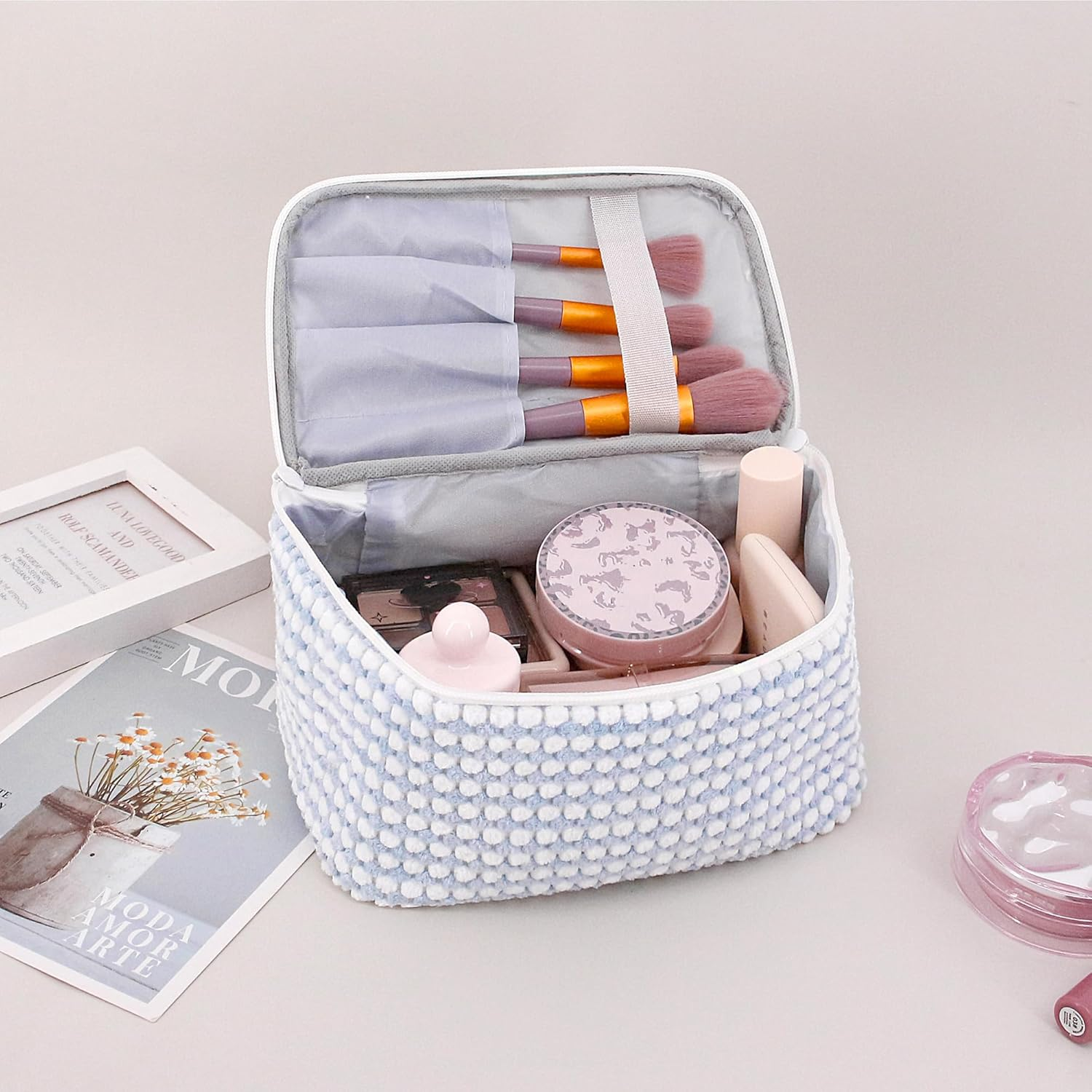 DDPOND Double Layer Cosmetic Bag Large Capacity Storage Bag Travel Toiletry Bag Organizer Portable Makeup Bag with Handle - Black image number 2