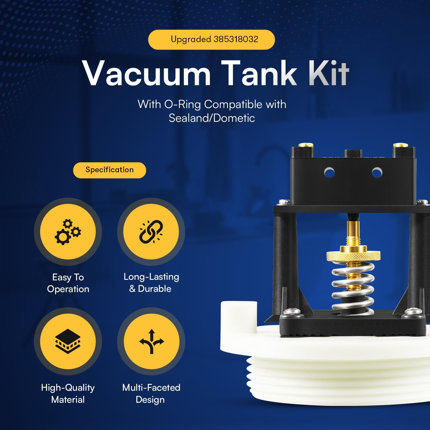 Sunluway Upgraded 385318032 Vacuum Tank Switch Kit with O-Ring Compatible with Sealand/Dometic, Accumulator Tank Vacuum Switch Direct Replace for 729100 Vacuum Tank, White image number 6