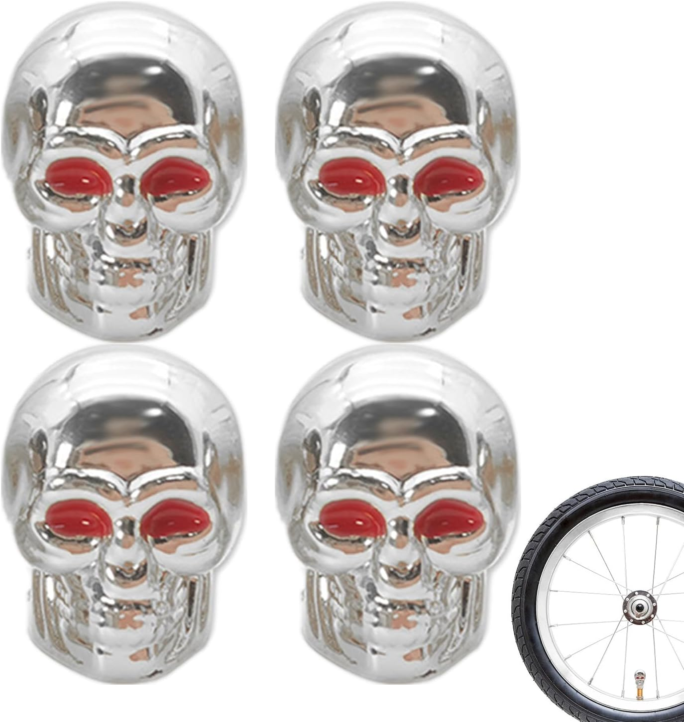 4Pcs Skull Valve Stem Caps &ndash; Uniiversal Tyre Valve Air Caps Cool Skull Design, Copper Core Valve Covers for Rims, Car Styling for Car, SUV, Truck, Bike, Engine - Black image number 6