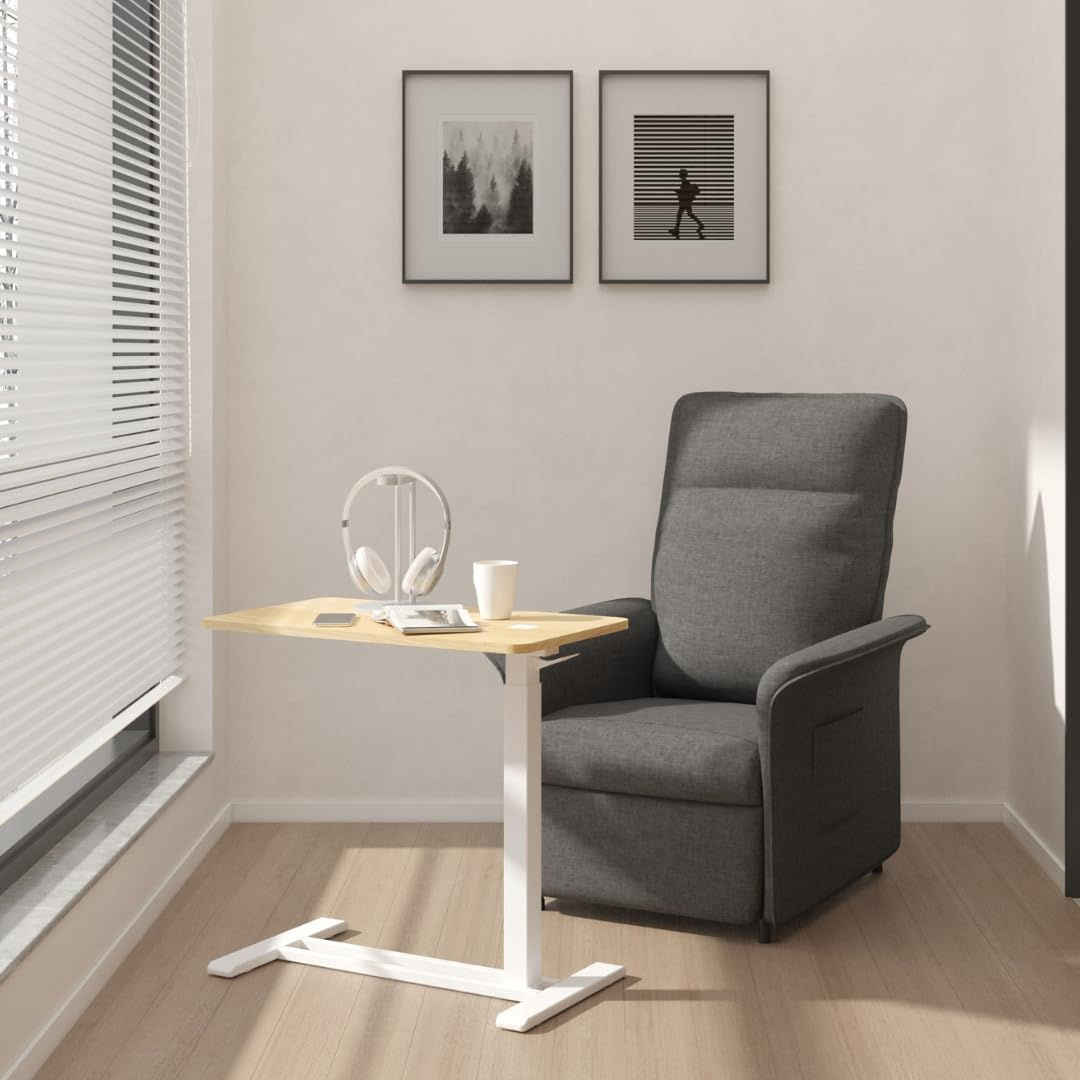 Overbed Bedside Table with Gas Lift & Ajustable Height Rolling Lockable Wheels for Laptop (Black) image number 4