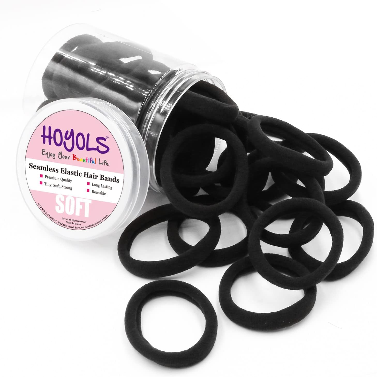 HOYOLS 50 Pcs Soft Elastic Hair Ties, Large Nylon Fabric Ponytail Holder Bands for Thick Heavy Curly Hair Seamless Scrunchies Headbands No Slip No Damage (Espresso)