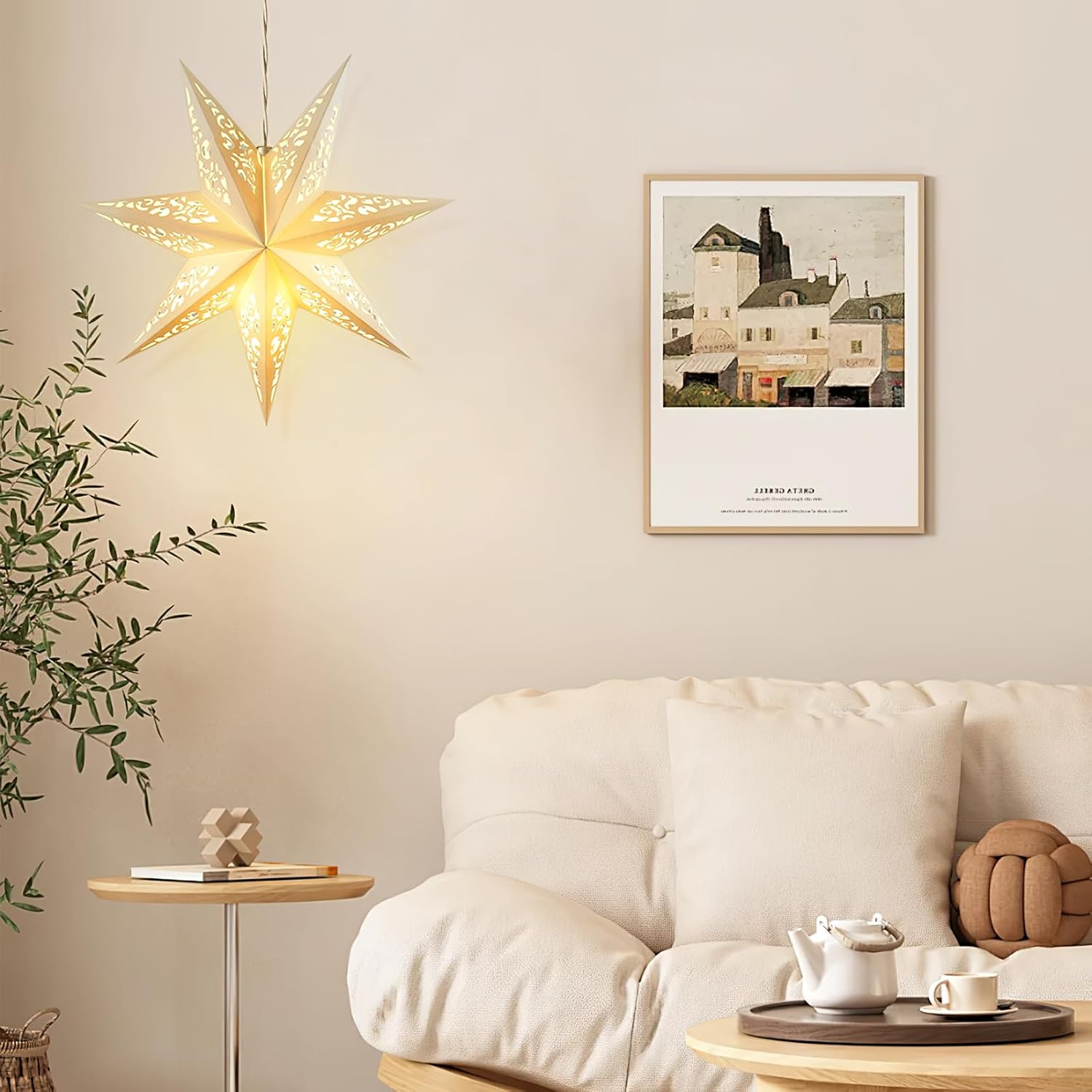 Zerodeko Star Shaped Paper Lampshade, 17. 71 Inch White Hollow Out Decorative Cover Paper Star Lantern for Bedroom, Party, Festival, and Holiday Decor image number 6