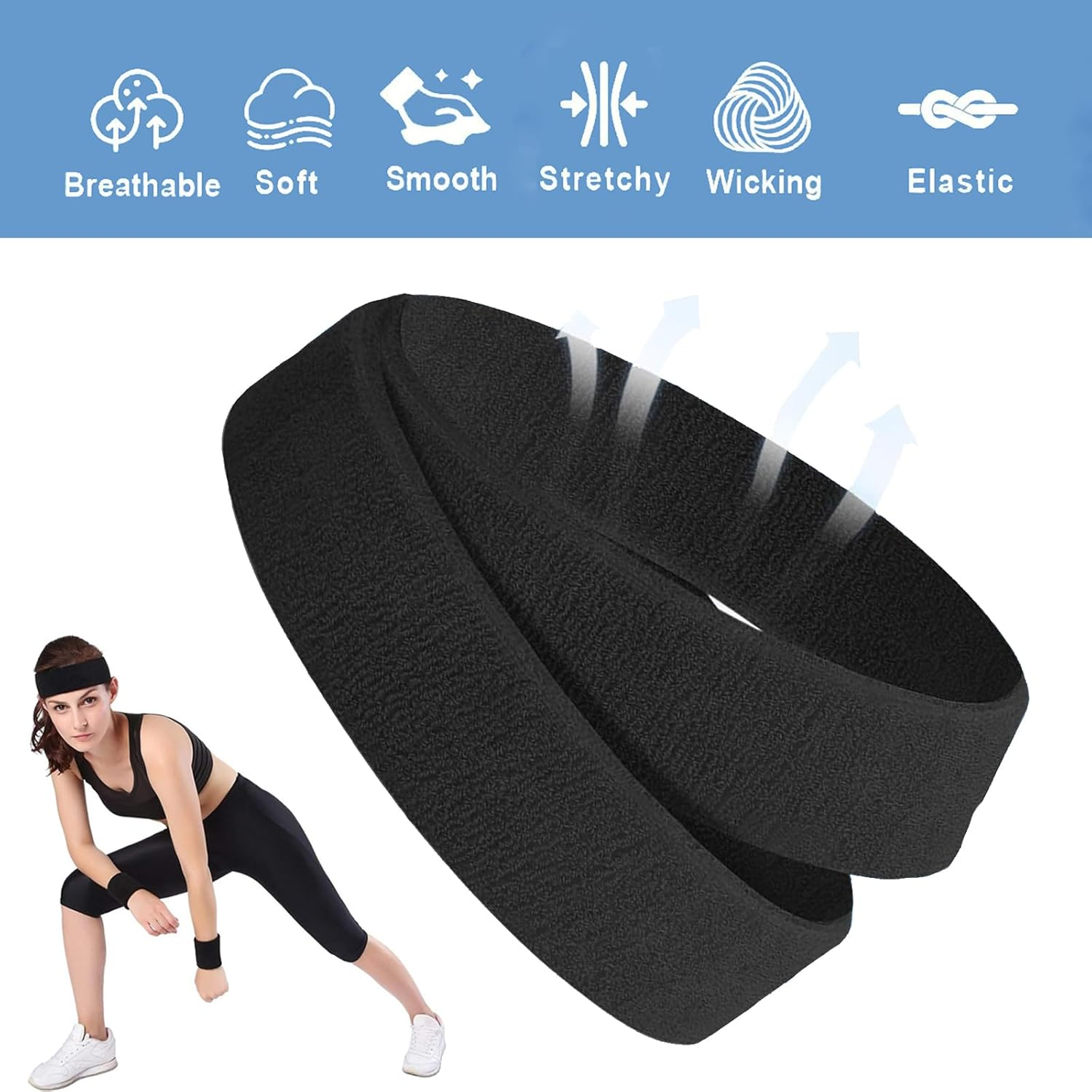 3PCS Black Sweatbands - Quick Drying Sports Headbands for Men & Women, Ideal for Tennis, Basketball, Running, Gym, and Fitness Workouts image number 4