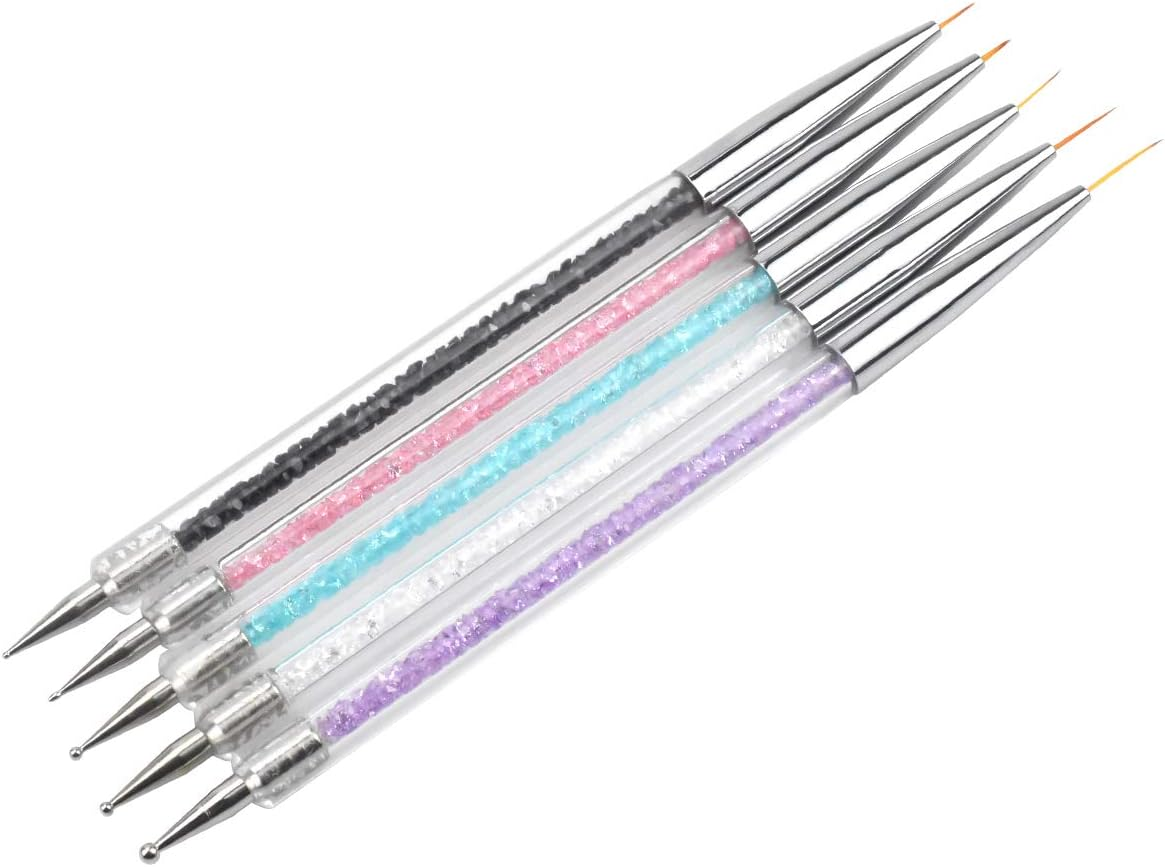 Pack of 5 Nail Point Dotting Pens, Nail Art Liner Brush, Double-Ended Nail Art Design Pens, Nail Dotting Pen, Acrylic Nail Art Drawing Painting Dotting Pen for DIY Nail Art Design