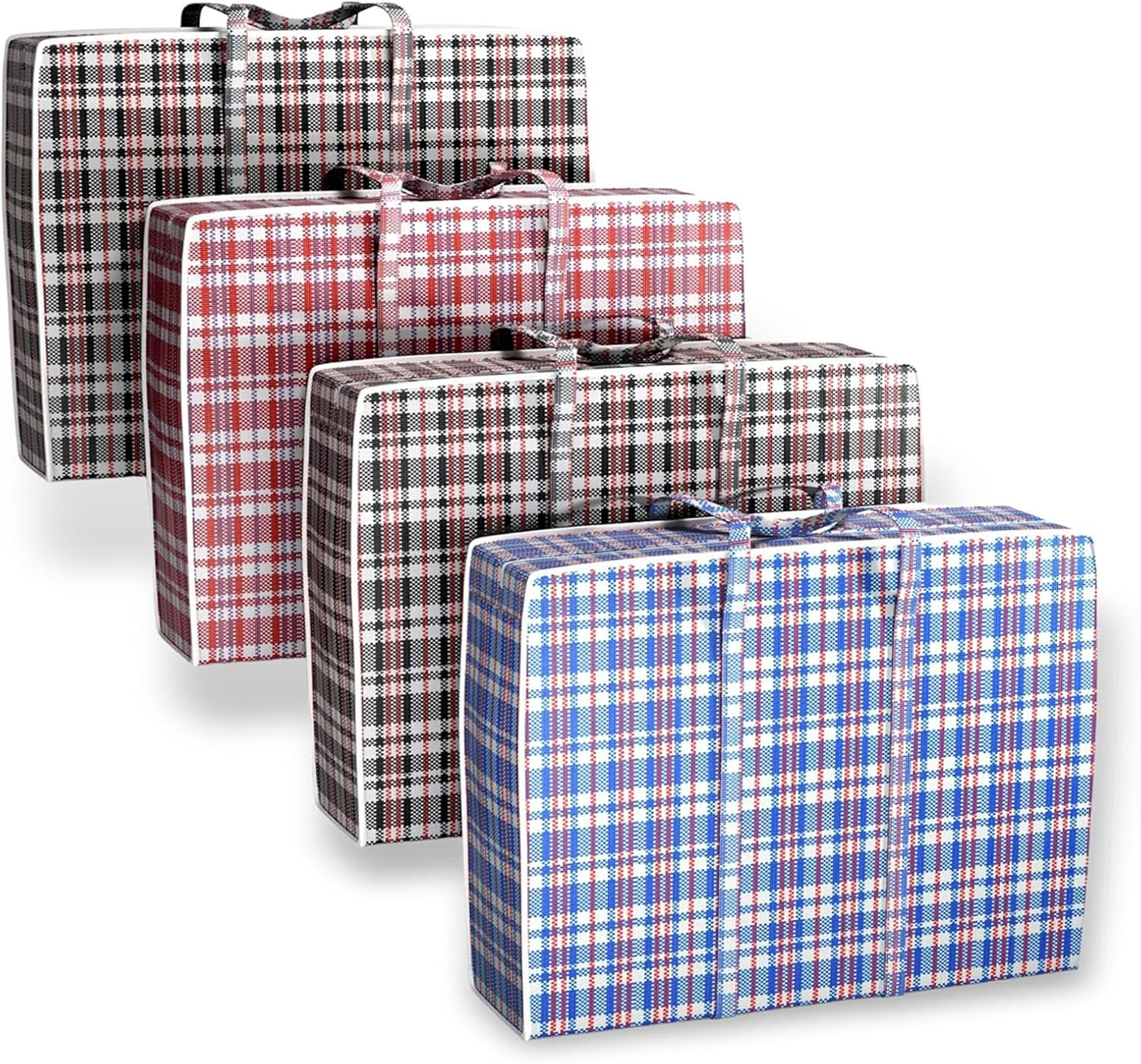4Pcs Extra Large Laundry Bag with Handles,31.5 X 23.6 X 9.8 Inch Durable Moving Bags with Zippers,Checkered Travel Bags Reusable Organizer Bag for Storage of Clothes Bedding Duvets,Moving House image number 3