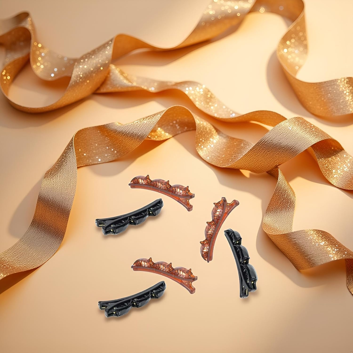 6 Pieces Black and Brown Double Layer Bands French Braiding Hair Fashion Double Layer Ribbon Twist Braid Clip Front Hairpin Headband Beauty Tool Hairpin Headband image number 2