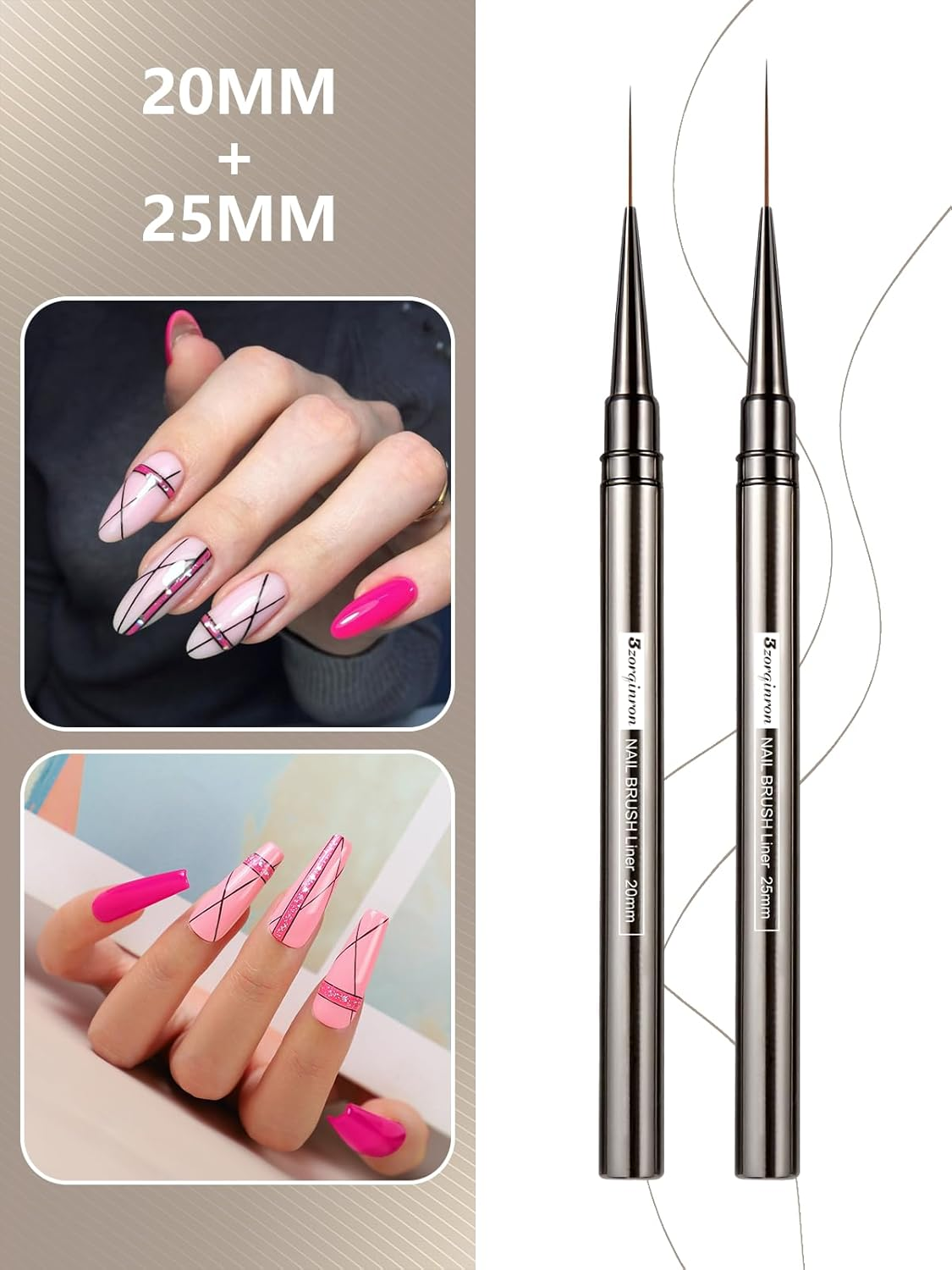 Nail Liner Brush, Fine Line Nail Art Brushes 5/9/15/20/25Mm Thin Line Nail Brushes Detail Drawing, Liner Brush for Nails Gel - Rose Gold image number 6