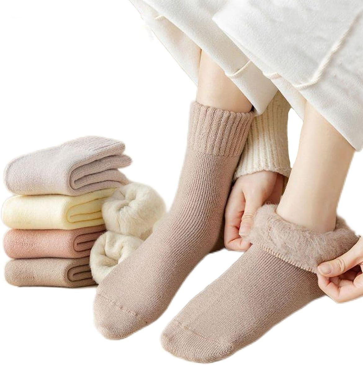 OLBUPS 3 Pairs of Wool Socks, Women'S Winter Fleece Socks, Thickened Warm Tube Autumn and Winter Super Thick Stockings
