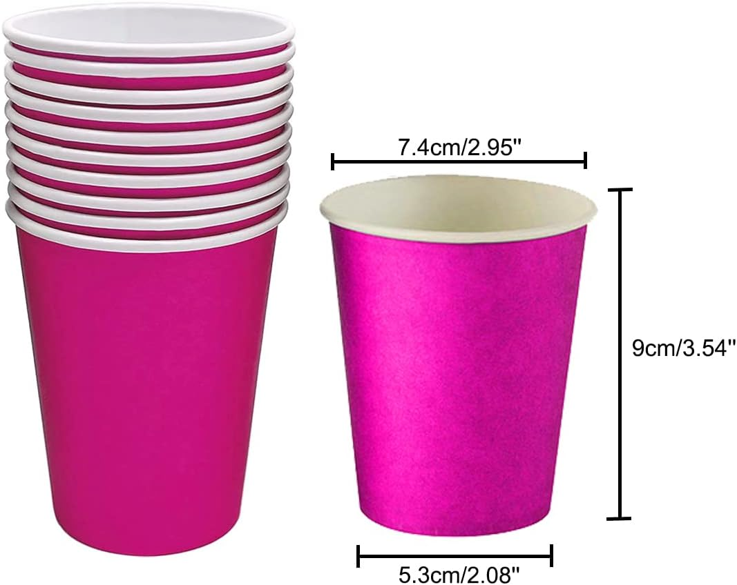 Disposable Paper Cups, 60Pcs Pink Paper Cups for DIY Wedding Party Picnic BBQ Travel and Event 8OZ (Hot Pink) image number 3