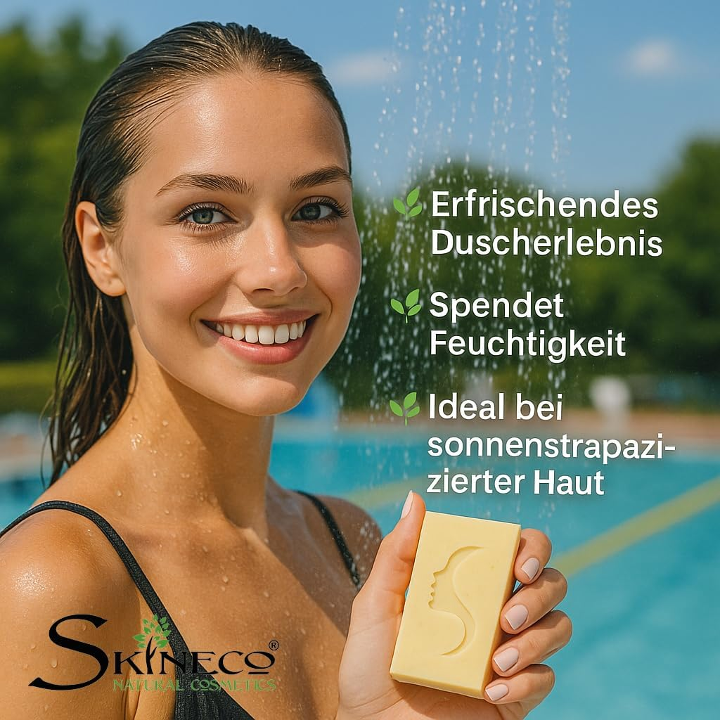 Skineco Natural Soap | Sustainable Goat Milk Soap with Aloe Vera | Piece of Soap for Dry Skin | Body Soap | Handmade Natural Cosmetics | Face Cleansing | Clear Skin | Mild Firm Shower image number 1