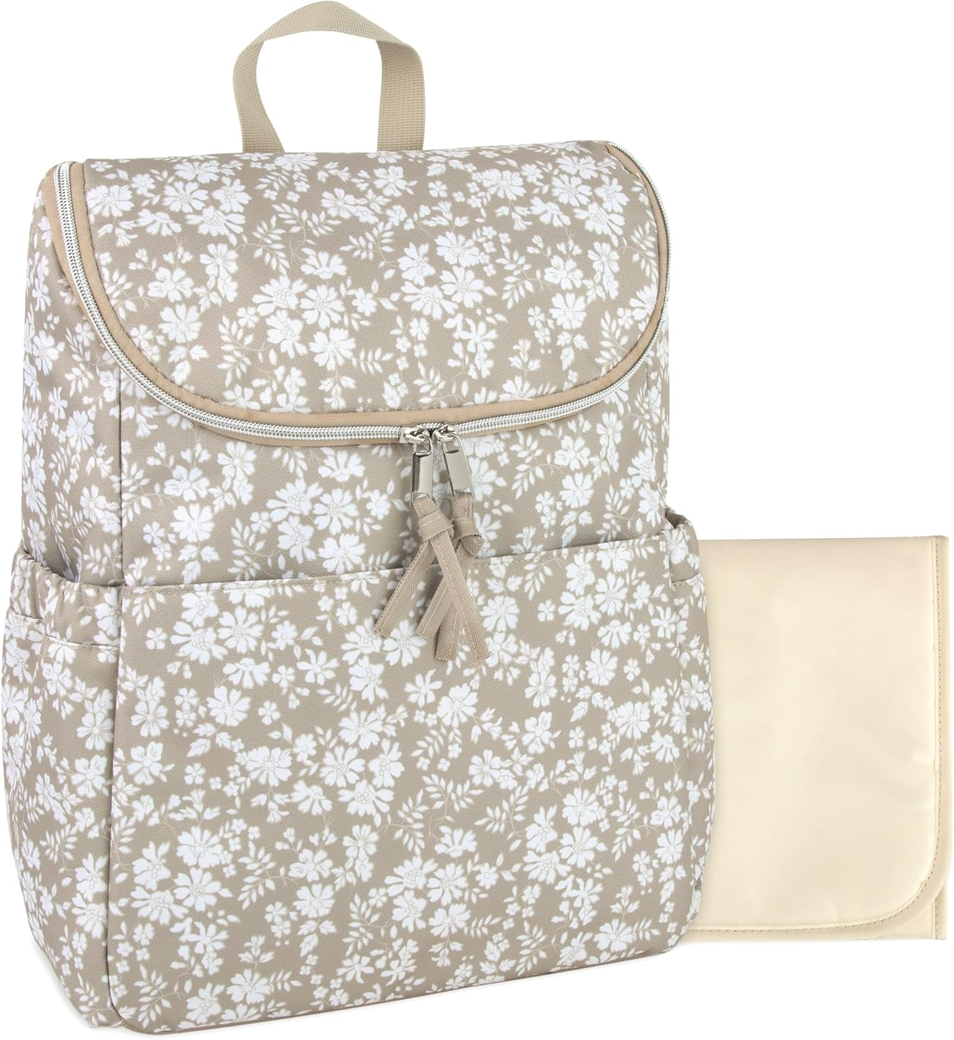 Multi-Function Floral Diaper Backpack and Travel Nappy Baby Bag with Changing Pad and Stroller Straps