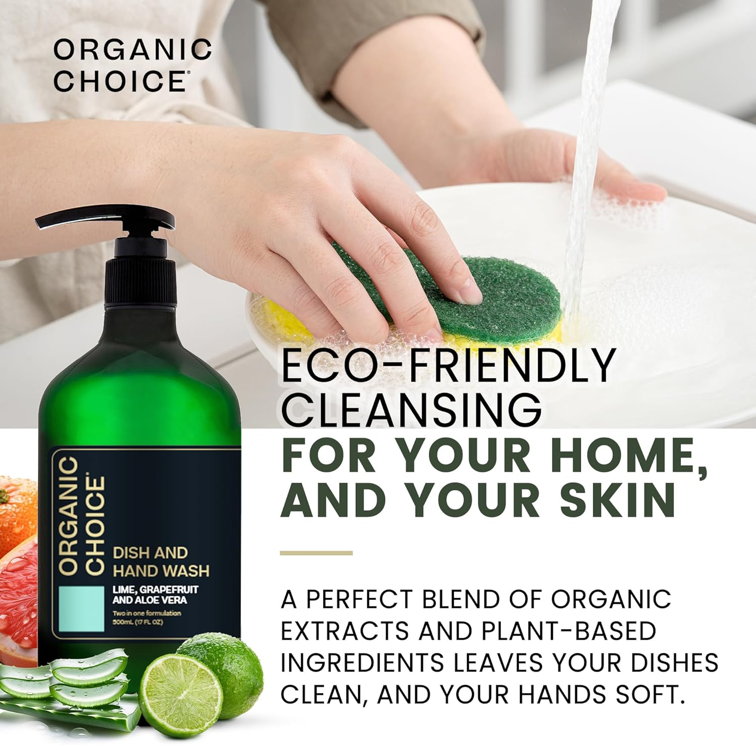 Organic Choice Dish & Hand Wash Lime, Grapefruit & Aloe Vera 500Ml image number 4