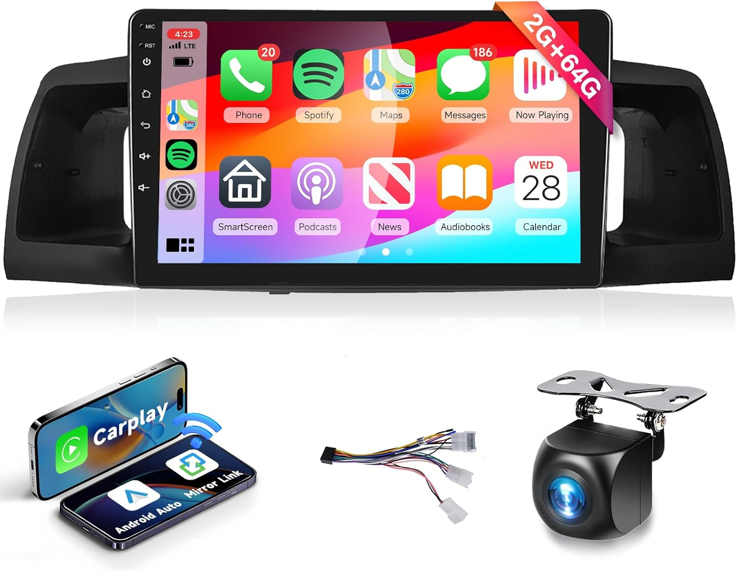 2G 64G Car Stereo Radio for Toyota Corolla EX 2005-2012 with Wireless Carplay Android Auto Mirrorlink, Podofo 9Inch HD IPS Touch Screen Bluetooth Car Radio with GPS EQ Wifi SWC Backup Camera Mic 28Uis image number 1