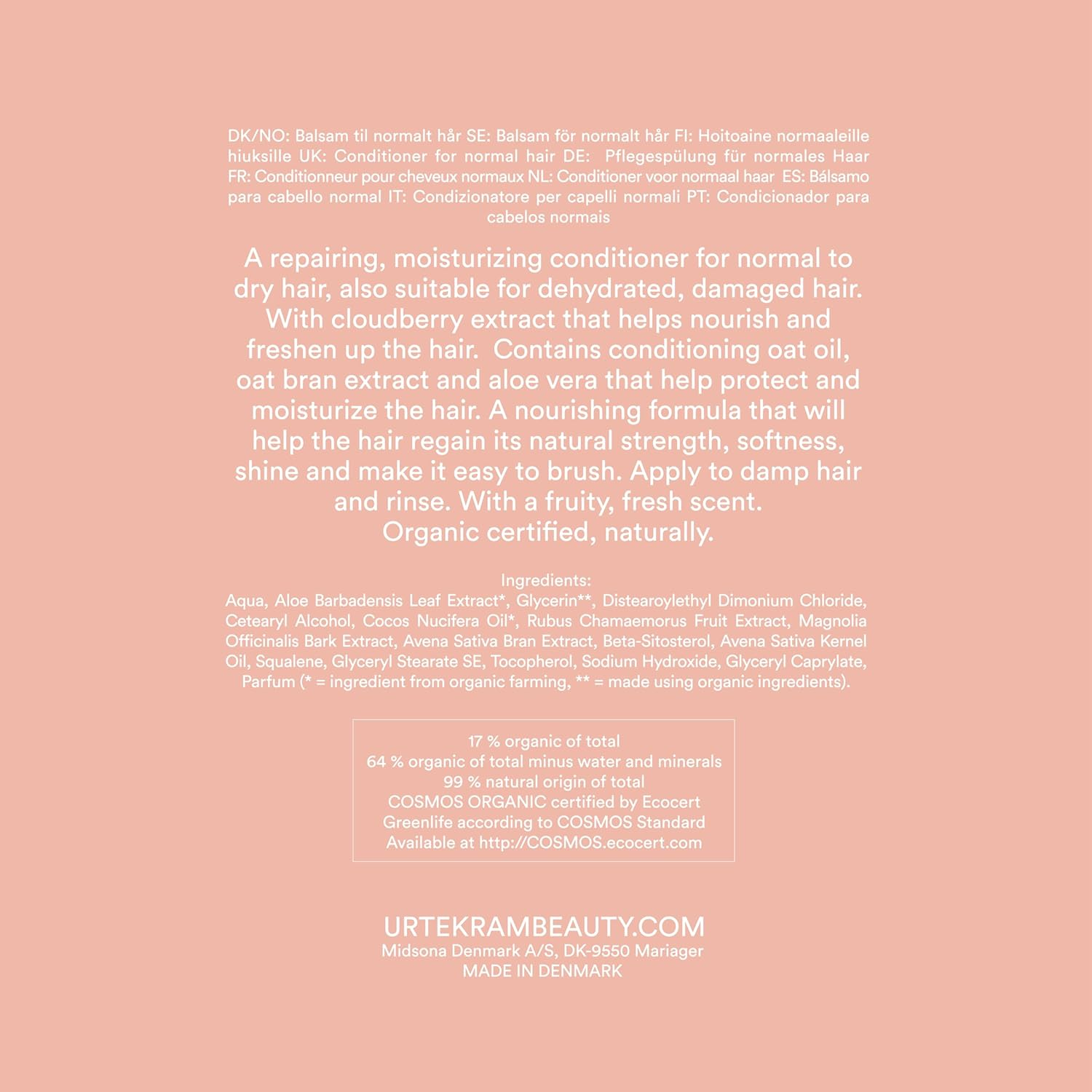 Urtekram Nordic Berry Rich Repair Conditioner with Cloudberry, Oat Oil & Aloe Vera - Moisturising & Repairing for Normal to Dry Hair - Vegan & Natural - 180 Ml image number 3