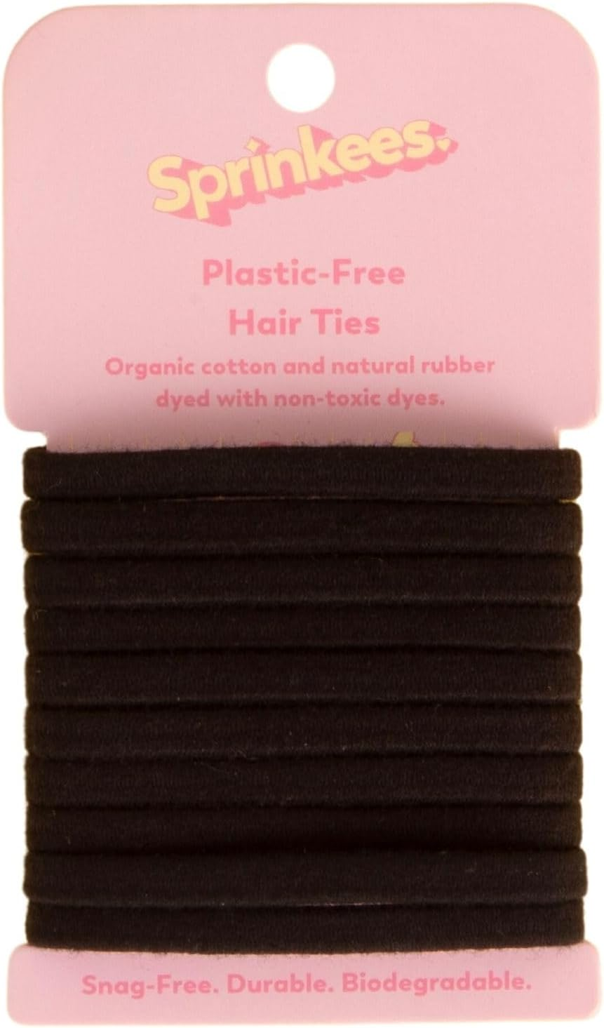 10 Pack Black Hair Ties - Plastic-Free Organic Cotton and Natural Rubber, 100% Biodegradable image number 2