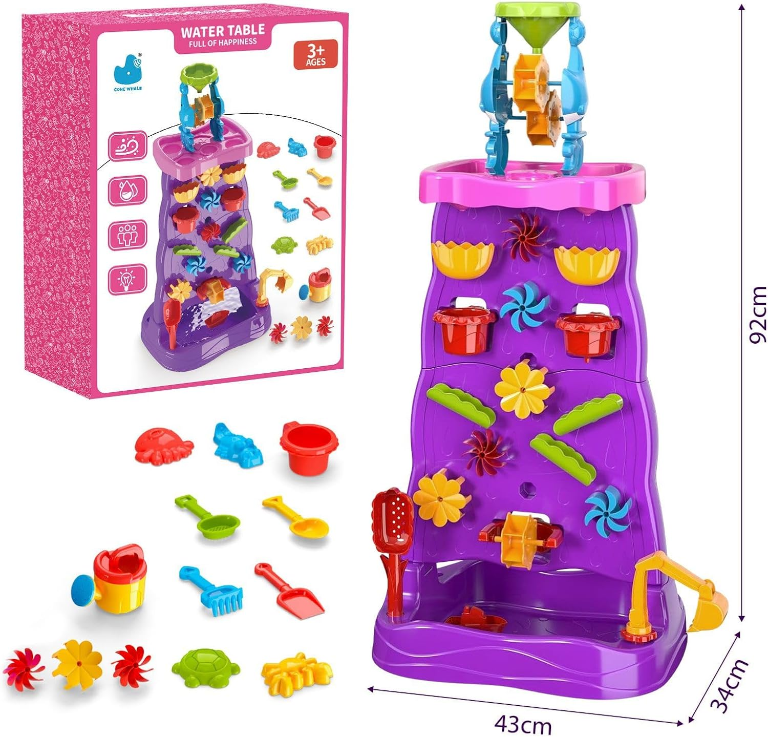 Kids Waterfall Wall Table, Double Side Water Sand Pit Pool Toys Play Ground Activity Centre Park Beach Backyard Indoor Outdoor Game Playset image number 5