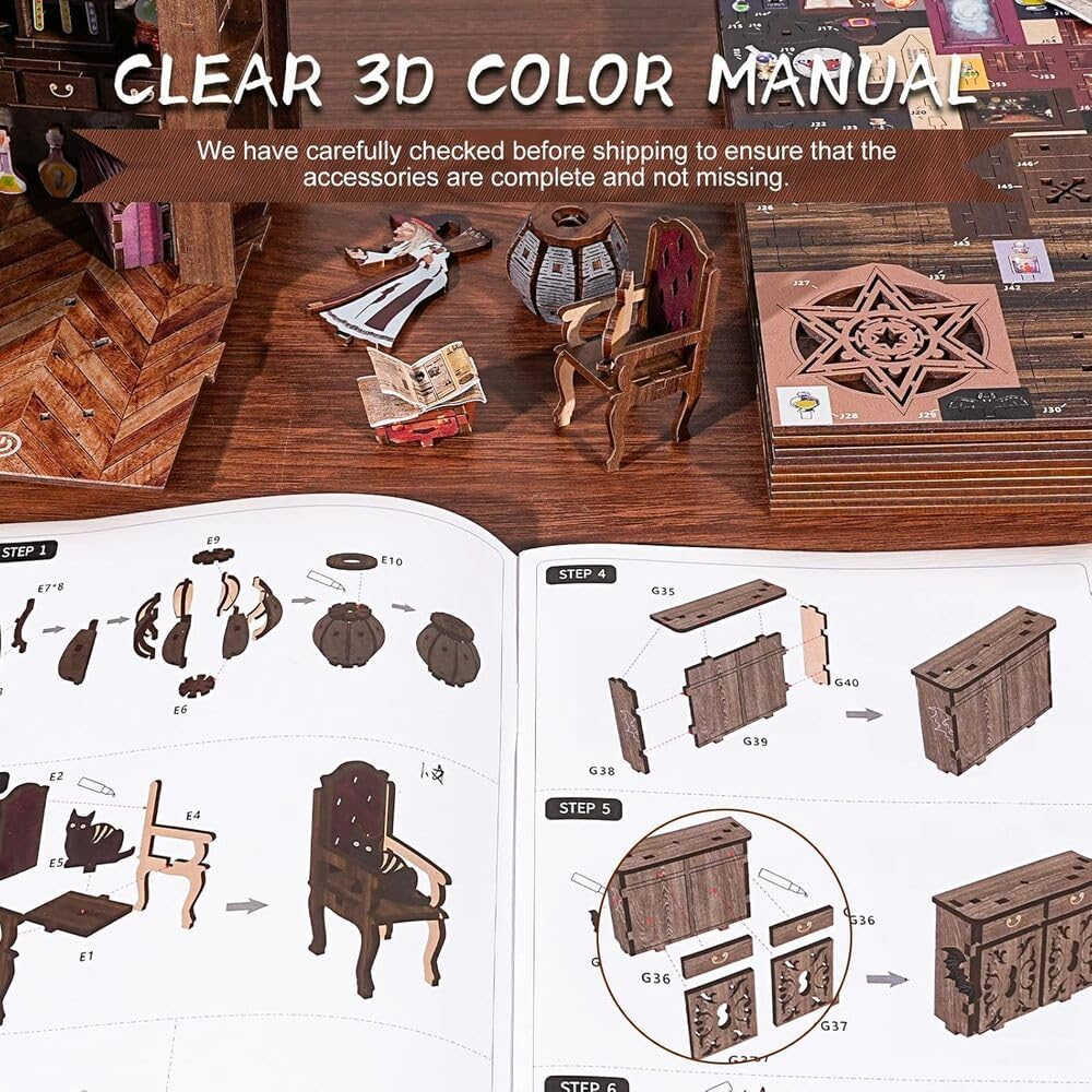 Book Nook Kit, DIY Miniature, Dollhouse Booknook Kit with Led Light, 3D Wooden Bookshelf Puzzle Decor Gifts for Family and Friends (Magic Night) image number 2