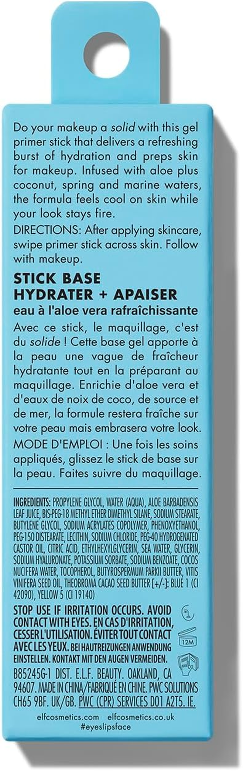 E.L.F. Stay Cool Primer Stick, Hydrating Gel Primer Preps Skin for Makeup, Imparts a Cooling Feel, Infused with Aloe Water, Vegan & Cruelty-Free