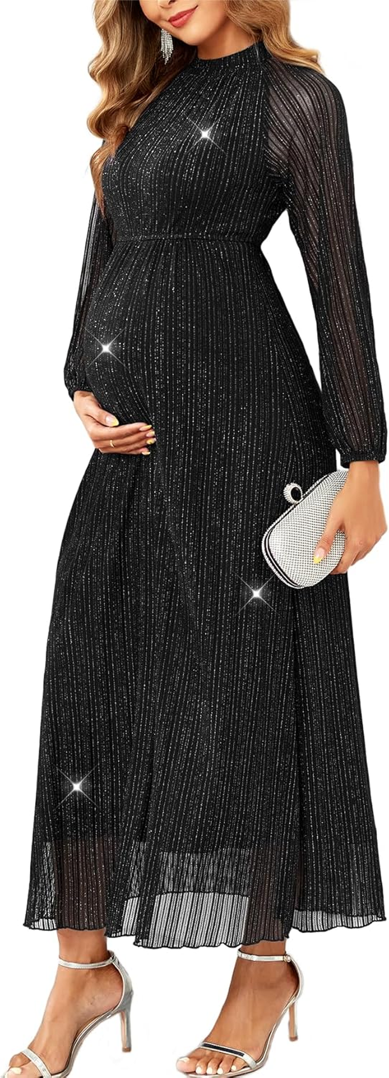 CYCLAMEN Formal Maternity Dress Sparkly Halter Neck A-Line Maxi Gown Baby Shower Pregnancy Photoshoot Wedding Guests