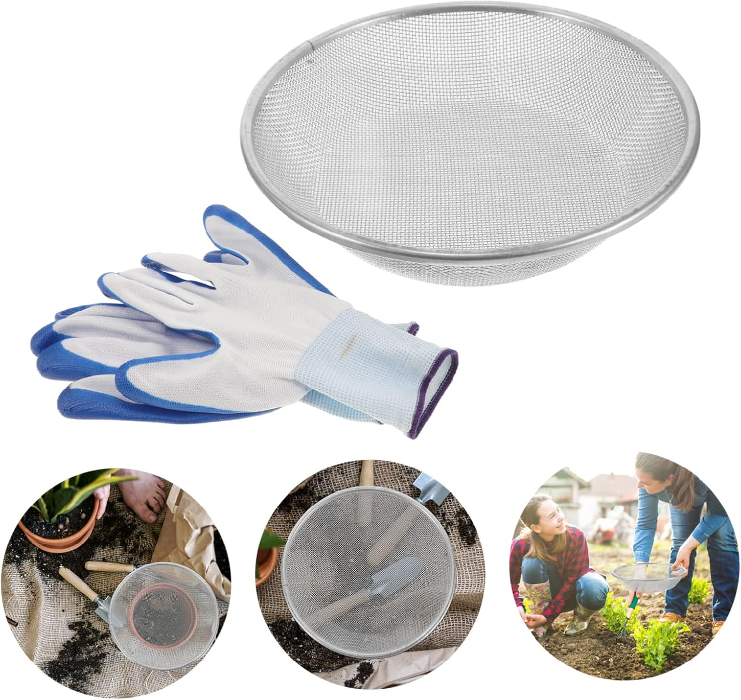 KONTONTY Fine Mesh Sandstone Sieve Tool for Garden Women Gardening Gloves Soil Sifter Strainer Pan Compatible Bucket image number 5