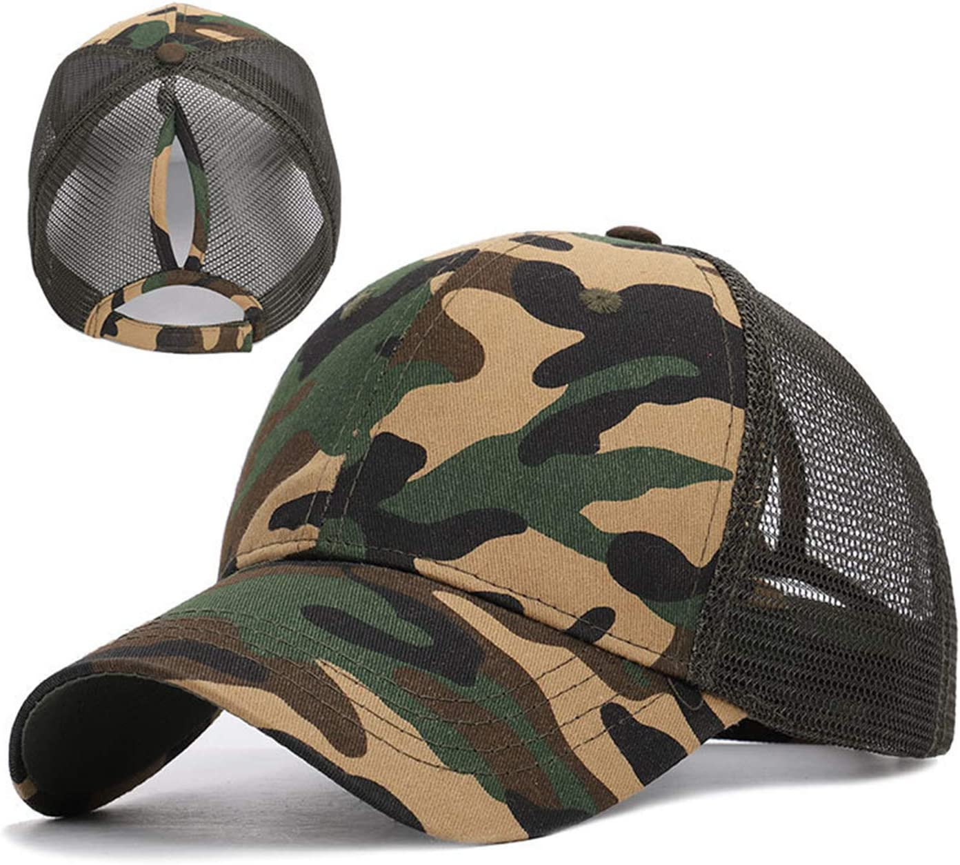 FREEBIRD99 Ponycap Messy High Bun Ponytail Baseball Cap Adjustable Mesh Trucker Hat for Women