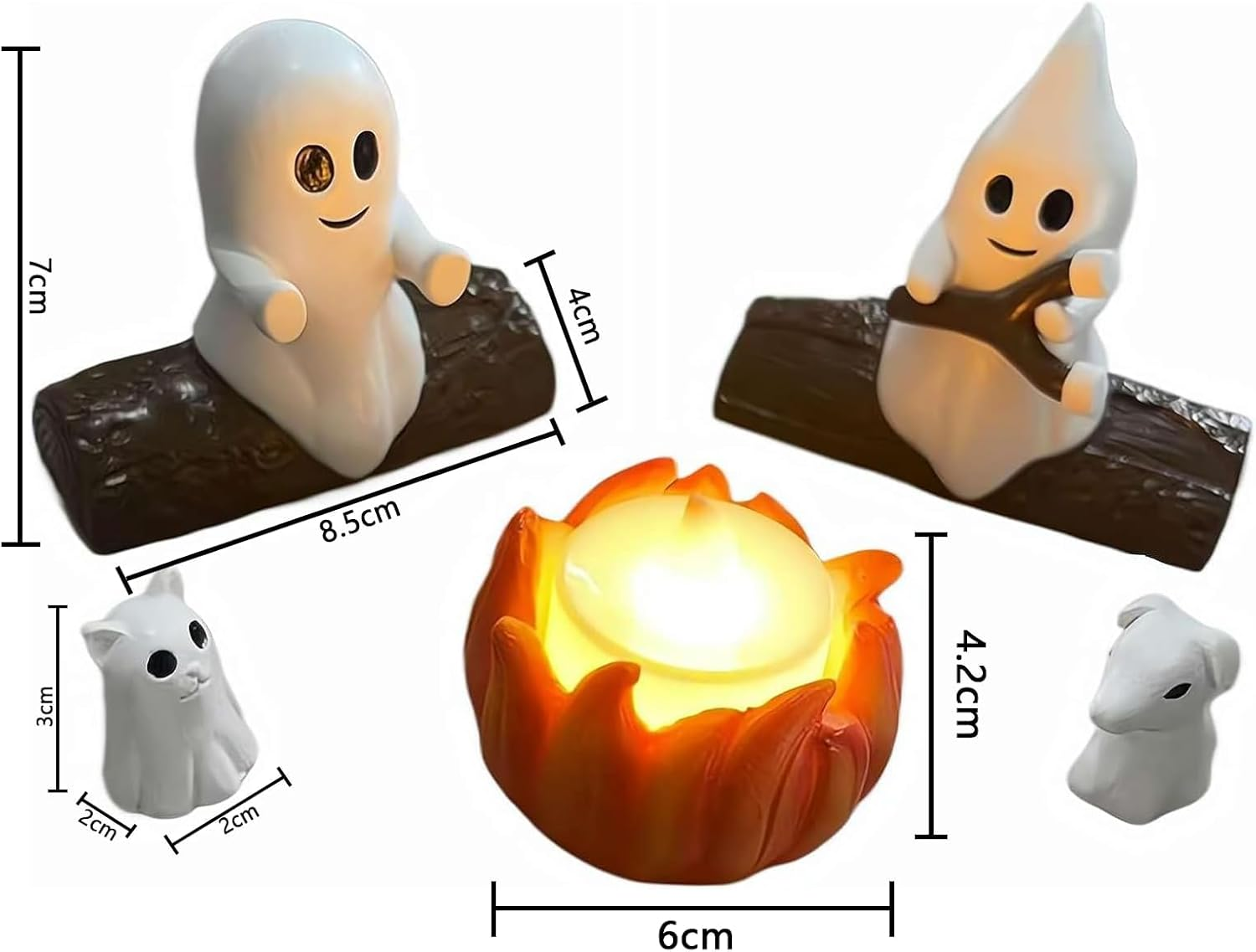 Halloween Ghost Bonfire Decoration, Night Light, Resin Ghost Decoration with Flashing LED, Halloween Decoration, Cute and Comfortable Ghost Statue, Suitable for Home or Desk (Cats and Dogs) (A) image number 6