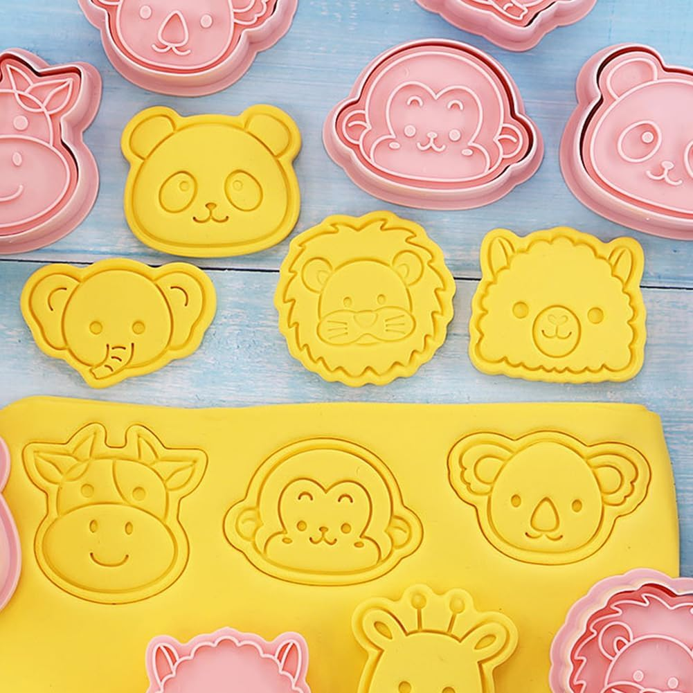 8PCS Cartoon Animal Cookie Cutters Set, Animal Plastic Cookie Stamps, Cute 3D Baking Molds for Biscuit, Fondant, Cheese, Chocolate,Diy Bakings Cake Fondant Pastry Baking Supplies image number 1