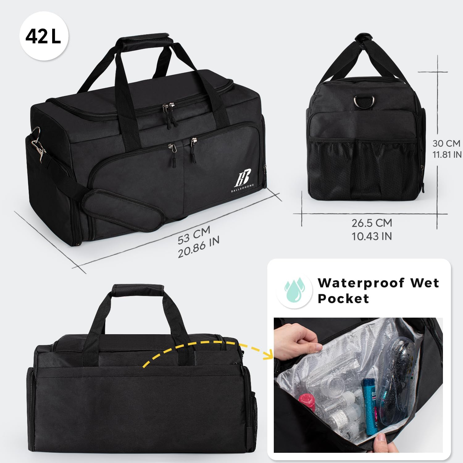 Gym Bag for Men Women Sports Gym Bag with Shoe Compartment and Wet Pocket Gym Duffel Bag Travel Bag Training Bag Weekender Bag for Sport Fitness Travel - Grey image number 4