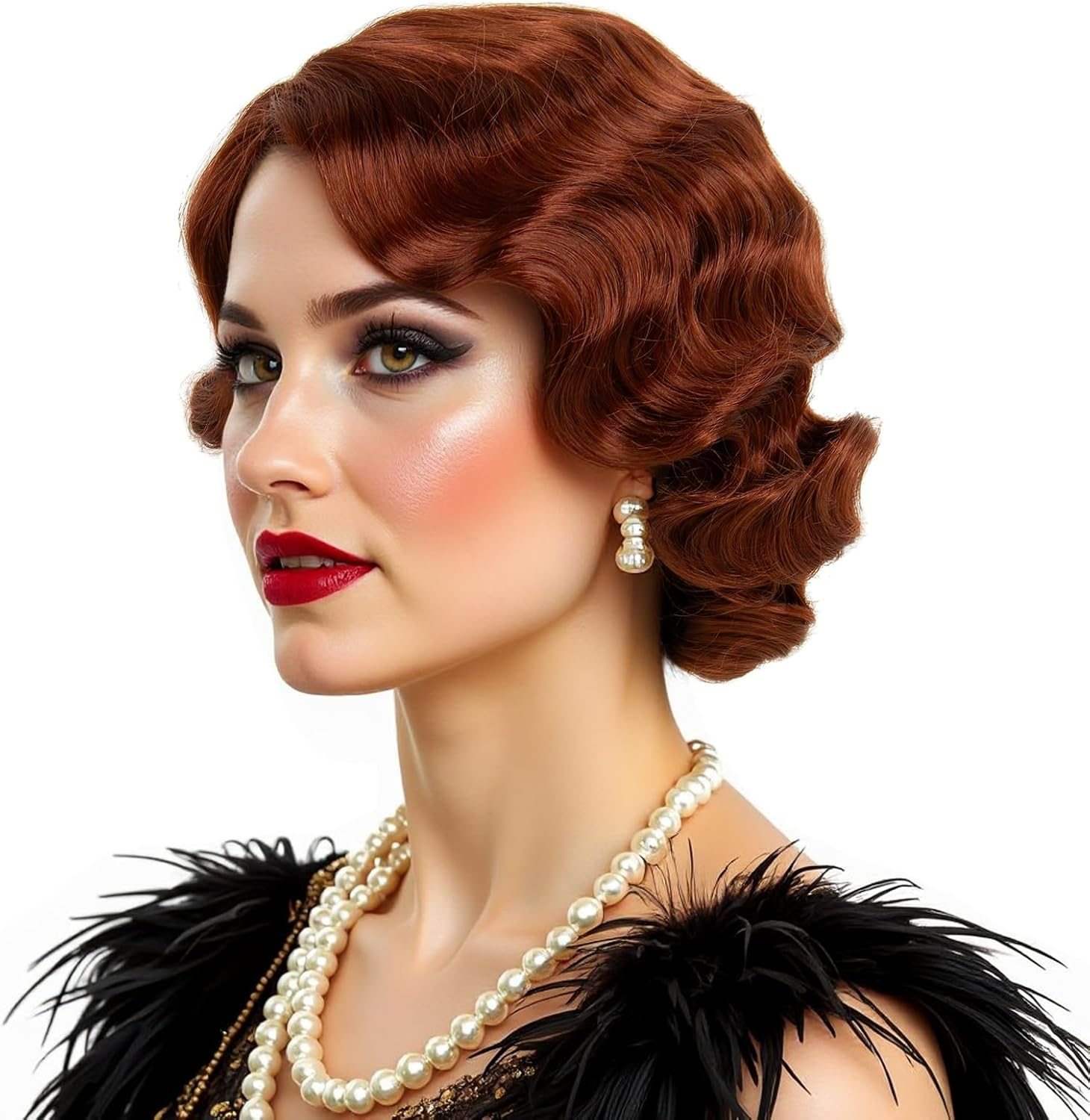 MEDISIFA Short Red 1920S Wig for Women Gatsby Roaring 20S Finger Wave Party Synthetic Full Vintage Wigs for Womens Lady Cosplay Costume Fancy Dress 1920 Flapper Wig - Black,Rose image number 2
