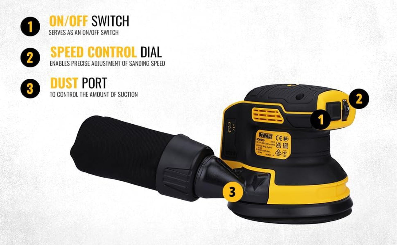 Dewalt DCW210N-XJ 18V XR Li-Ion Cordless Brushless 125Mm (5") Random Orbital Sander - Skin Only image number 6