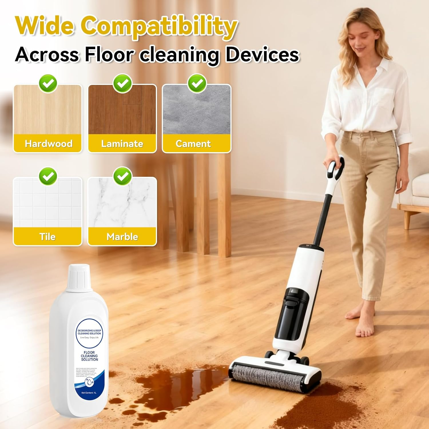 1Packs Floor Cleaner Solution Compatible with Tineco Cleaning Solution Refill Natural Scented, Deep Clean Streaks & Residue Free for All Robotic Vacuum Mop Cleaner Solution for Hardwood Multi Surface image number 1