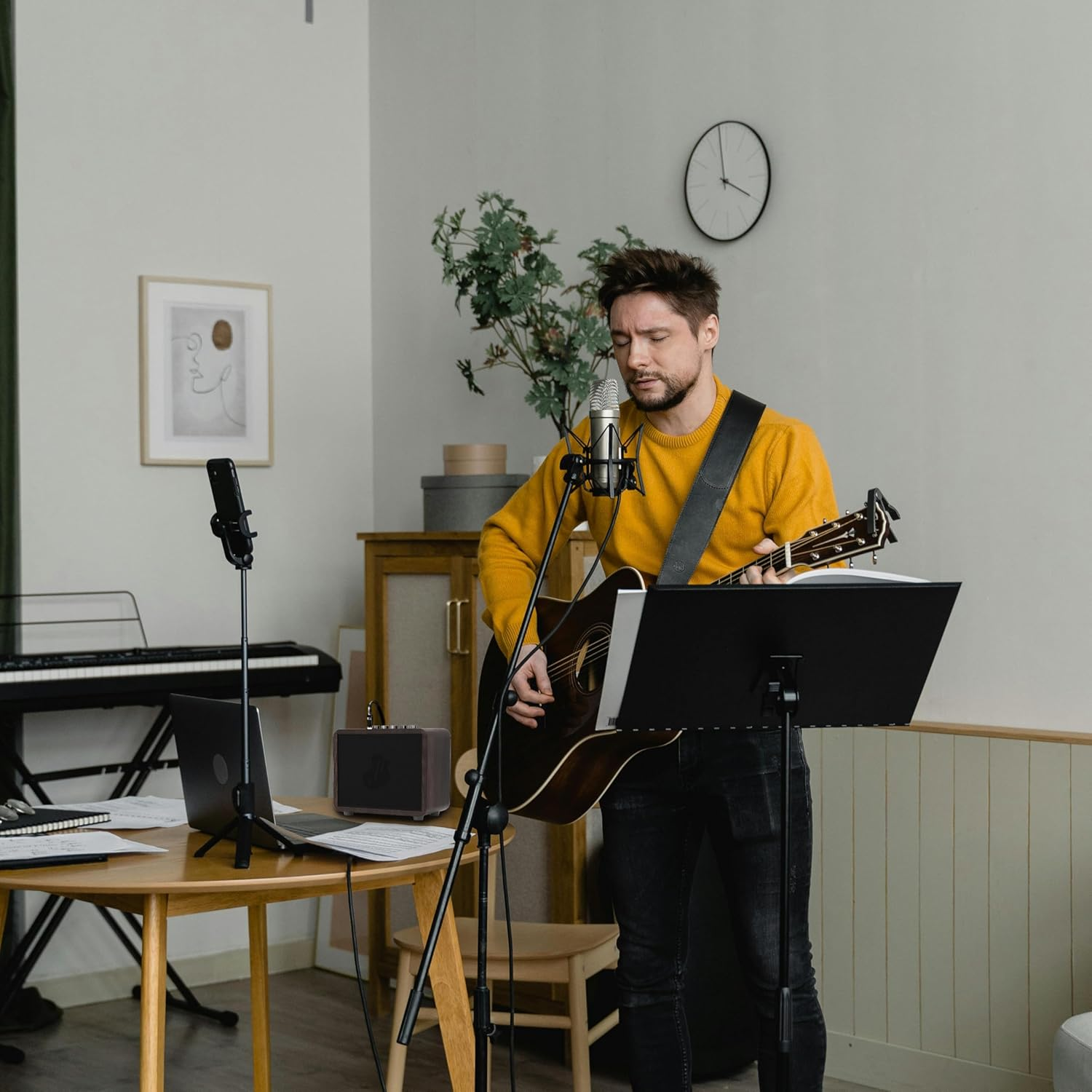 JUSTPRO 15W Mini Guitar Amp, Portable Acoustic/Electric Guitar Amplifier Rechargeable, Wireless Guitar Practice Amp with Reverb, Chorus & Delay, Supports OTG, AUX, REC, Bass and Treble Control image number 1