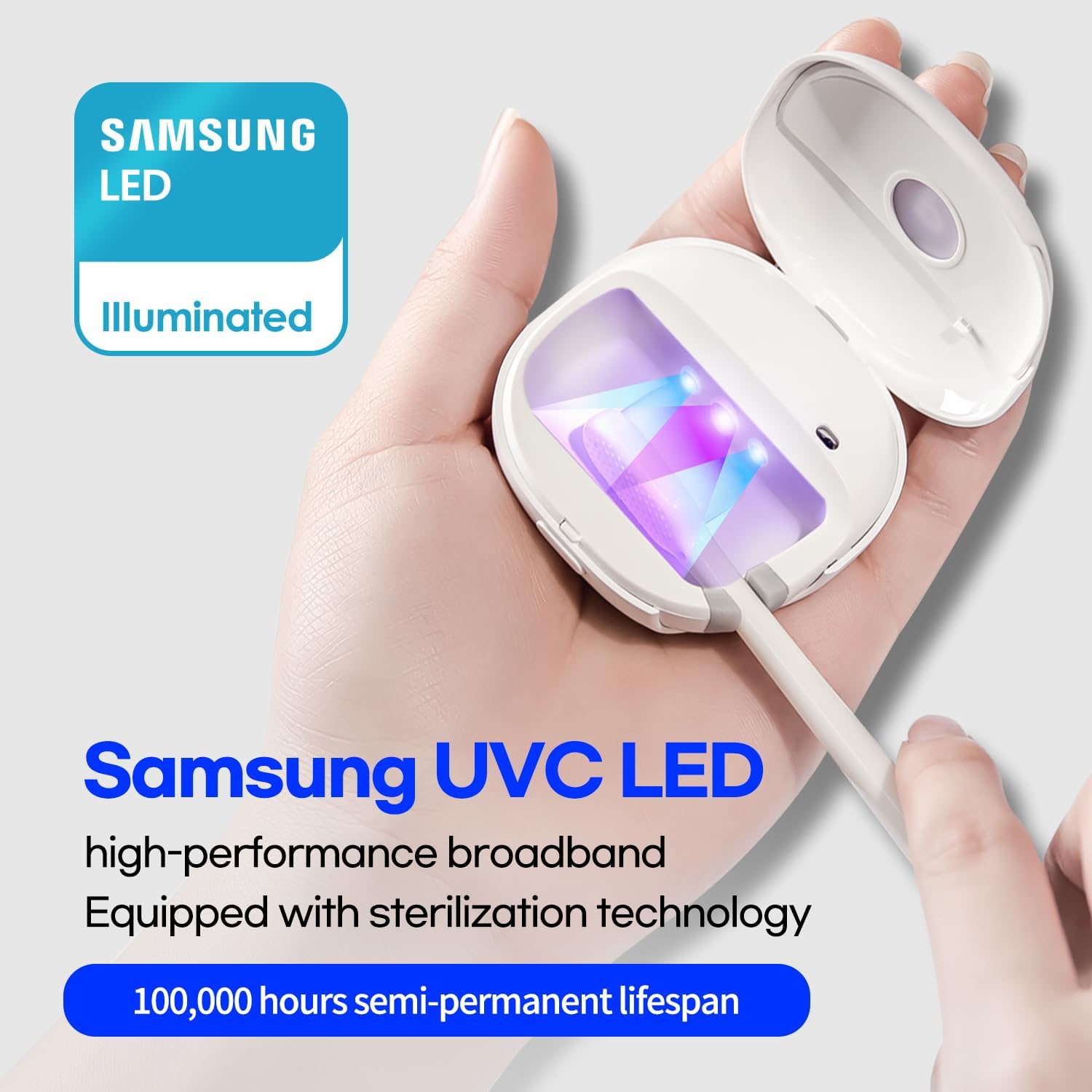 [Samsung UVC] Hubicare Toothbrush Sanitizer + Holder │ UV-C/UV-A Dual LED Sterilizer for Home, Office, and Travel │ USB Rechargeable │ Compatible with All Brush Heads (Beige) image number 1