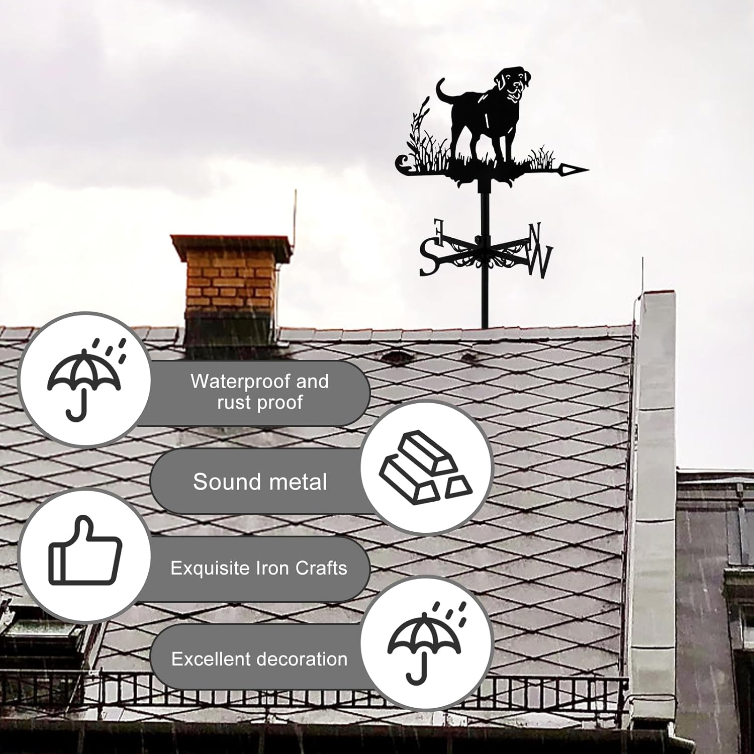 Animal Wind Direction Dog Weather Vane Metal Decorative Dog Weathervanes Creative Black Dog Ornament Indicator for Outdoor Patio Garden Porch Roof Decoration image number 6