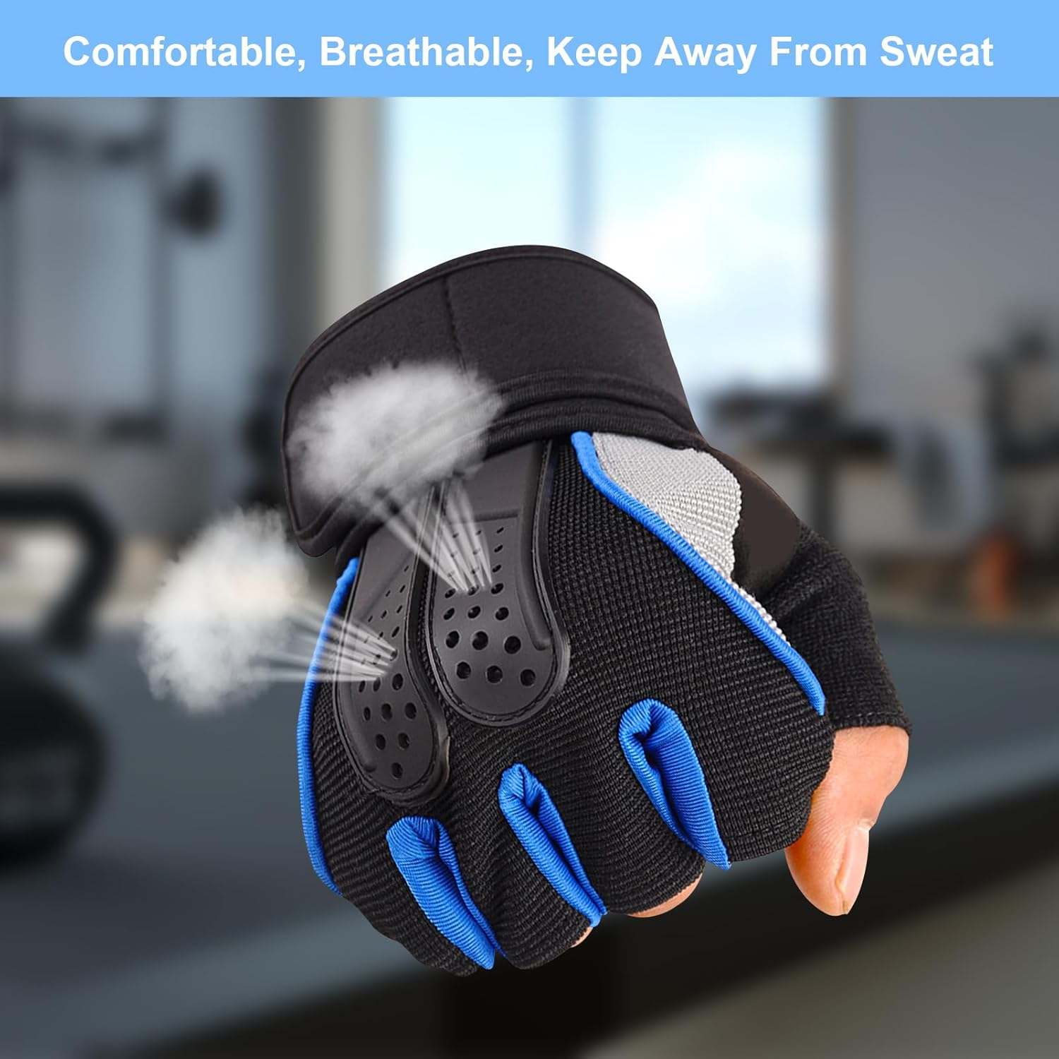 Women'S Gym Gloves with Wrist Protection, Breathable and Non-Slip Cycling Gloves, Ideal for Gym Workouts, Fitness Exercises, Weightlifting (Blue-Xl) image number 2