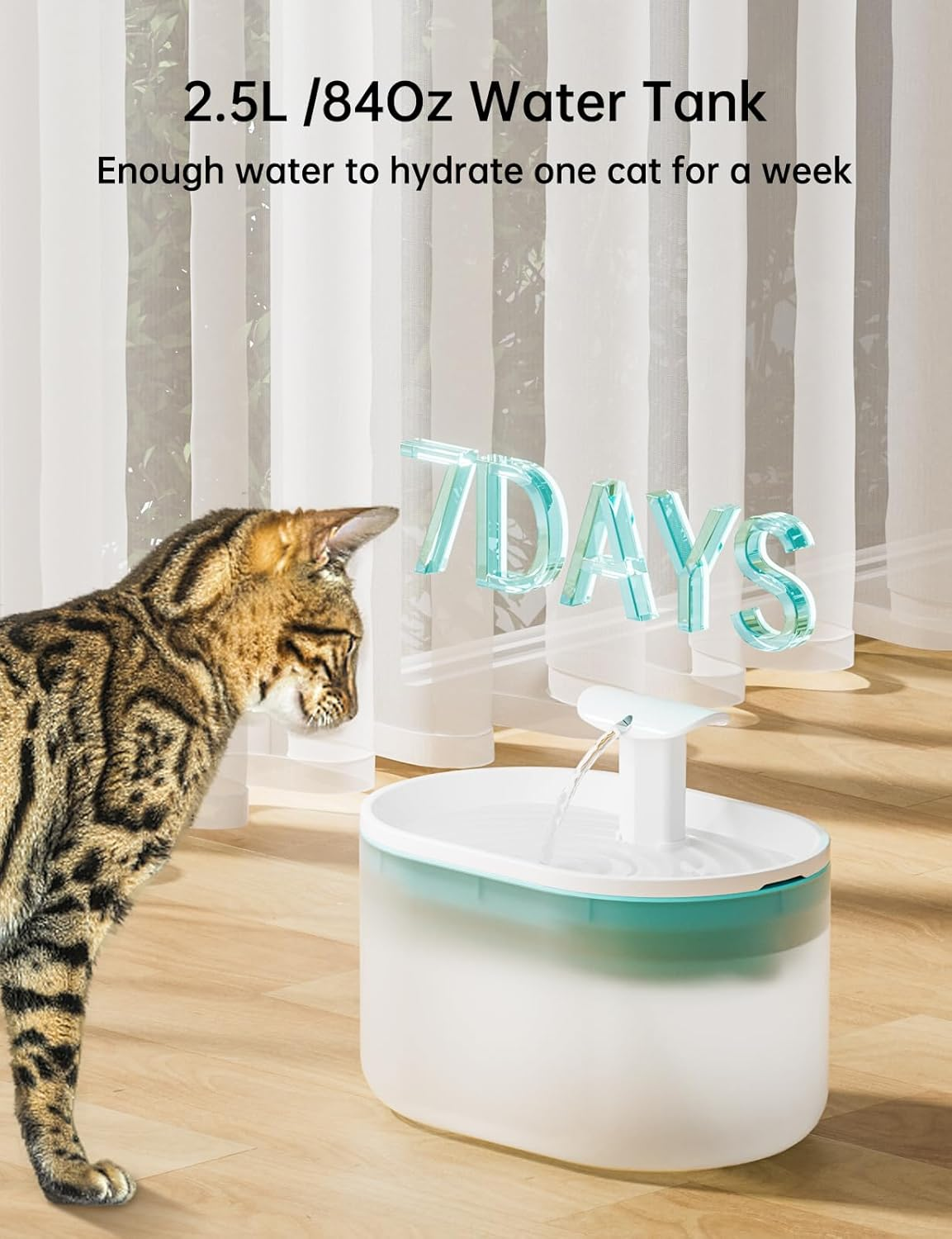 Cat Water Fountain Ultra Quiet with Two Flow Modes, Large-Size Filter Capsule Pet Water Fountain, 2.5L Visible Water Level Dog Water Dispenser for Cats & Dogs image number 3