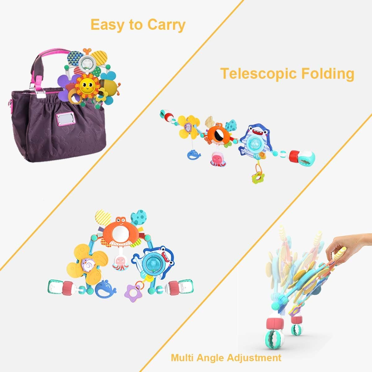 Baby Stroller Arch Toy, Adjustabel Car Seat Toys with Sensory Toy, Activity Arch Travel Montessori Toy for Crib ＆ Bassinet, Early Educational Learning Toy for 0-24 Months Boys and Girls image number 6