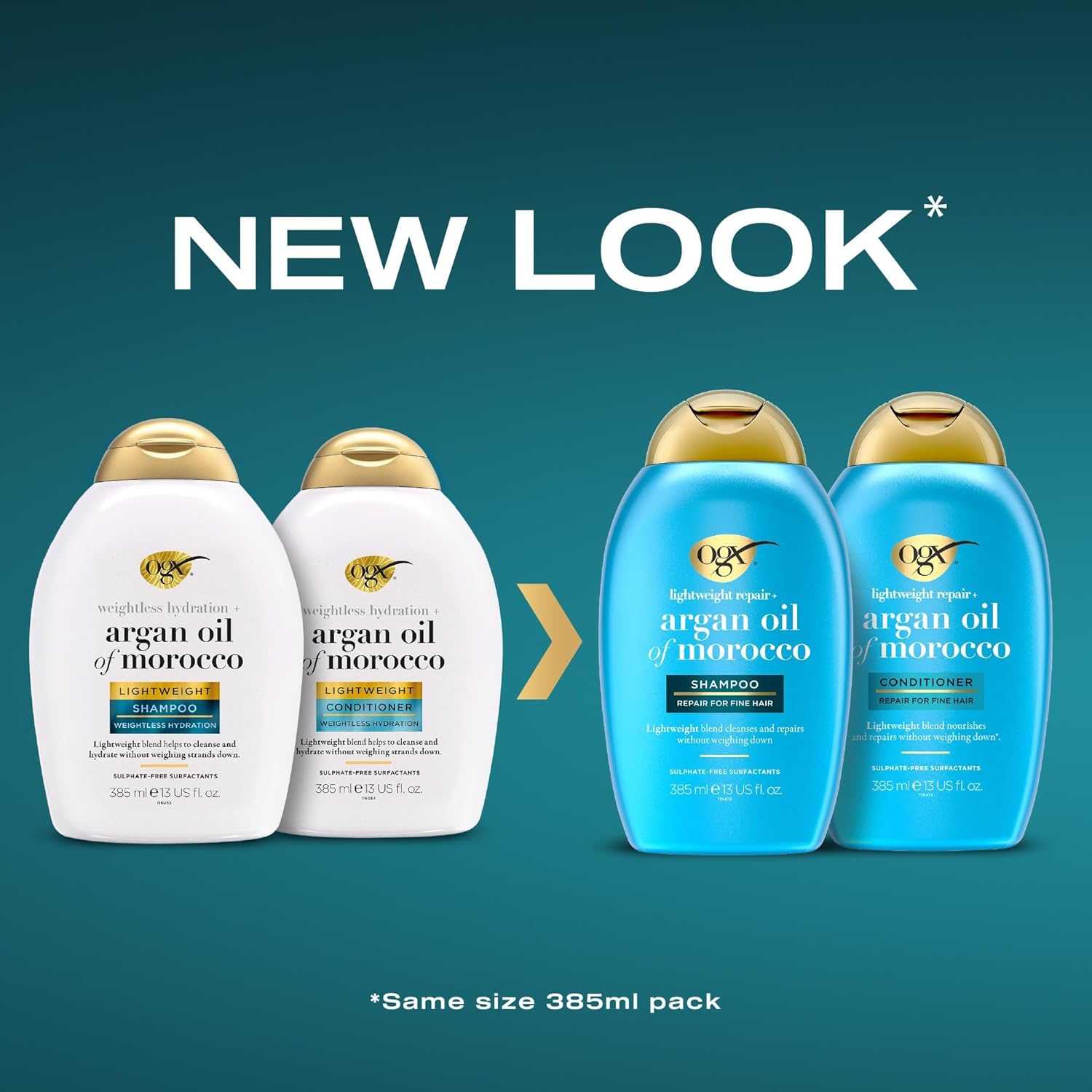 OGX Weightless Hydration Argan Oil of Morocco Conditioner for Fine Hair 385Ml (Pack of 2)