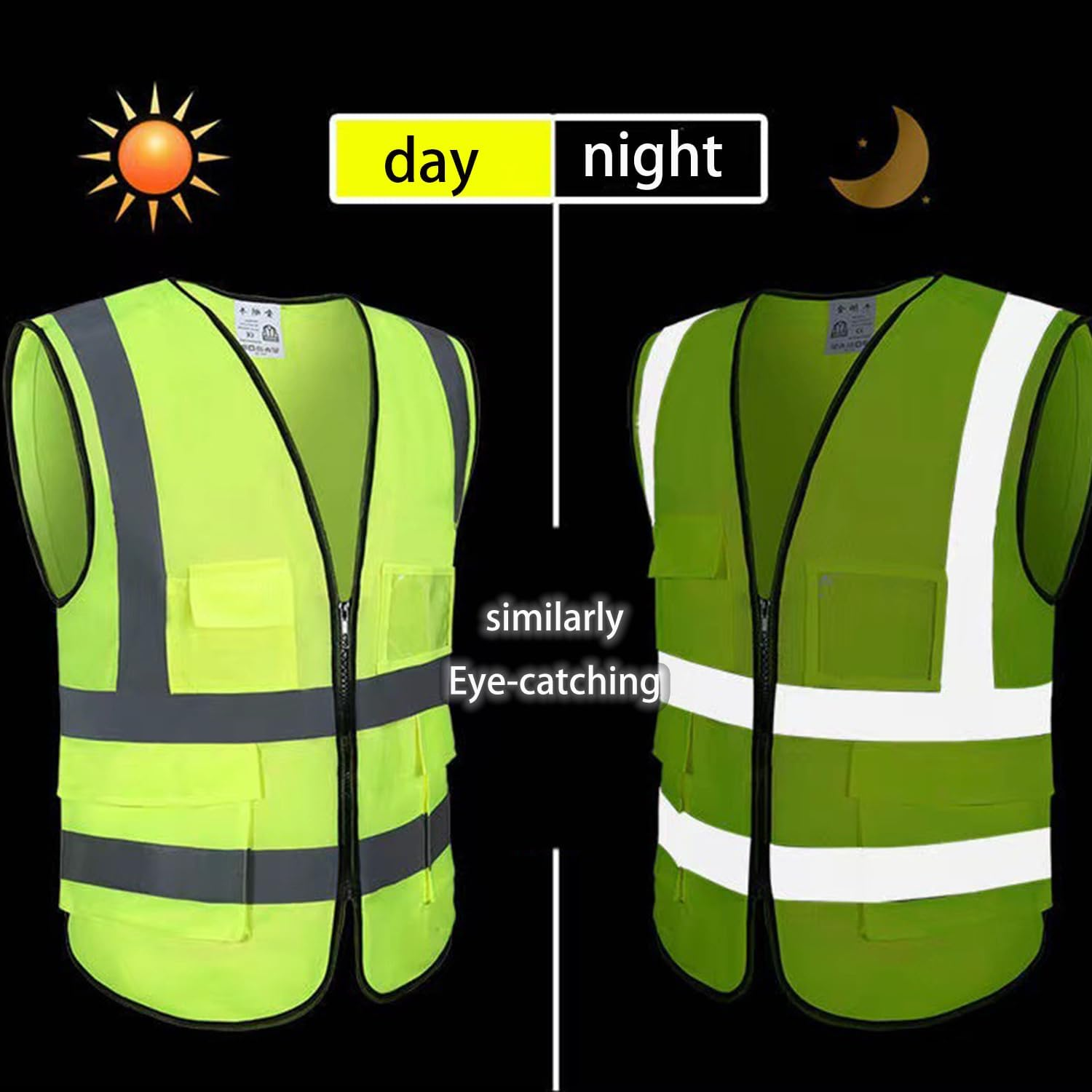 Roczential Men'S and Women'S Two-Piece Reflective Safety Vest, High Visibility Safety Vest with Pocket Zipper on the Front image number 4