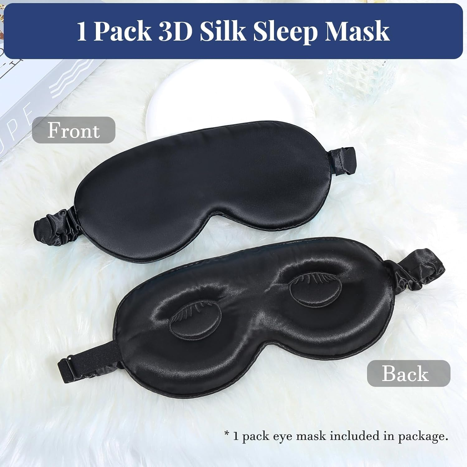 Beevines Silk Sleep Mask, 1 Pack 22 Momme Silk Eye Masks for Sleeping with Adjustable Strap, 3D Contoured Sleep Eye Mask for Eyelash Extension, Blackout Mulberry Silk Eye Mask for Men & Women (Black) image number 5