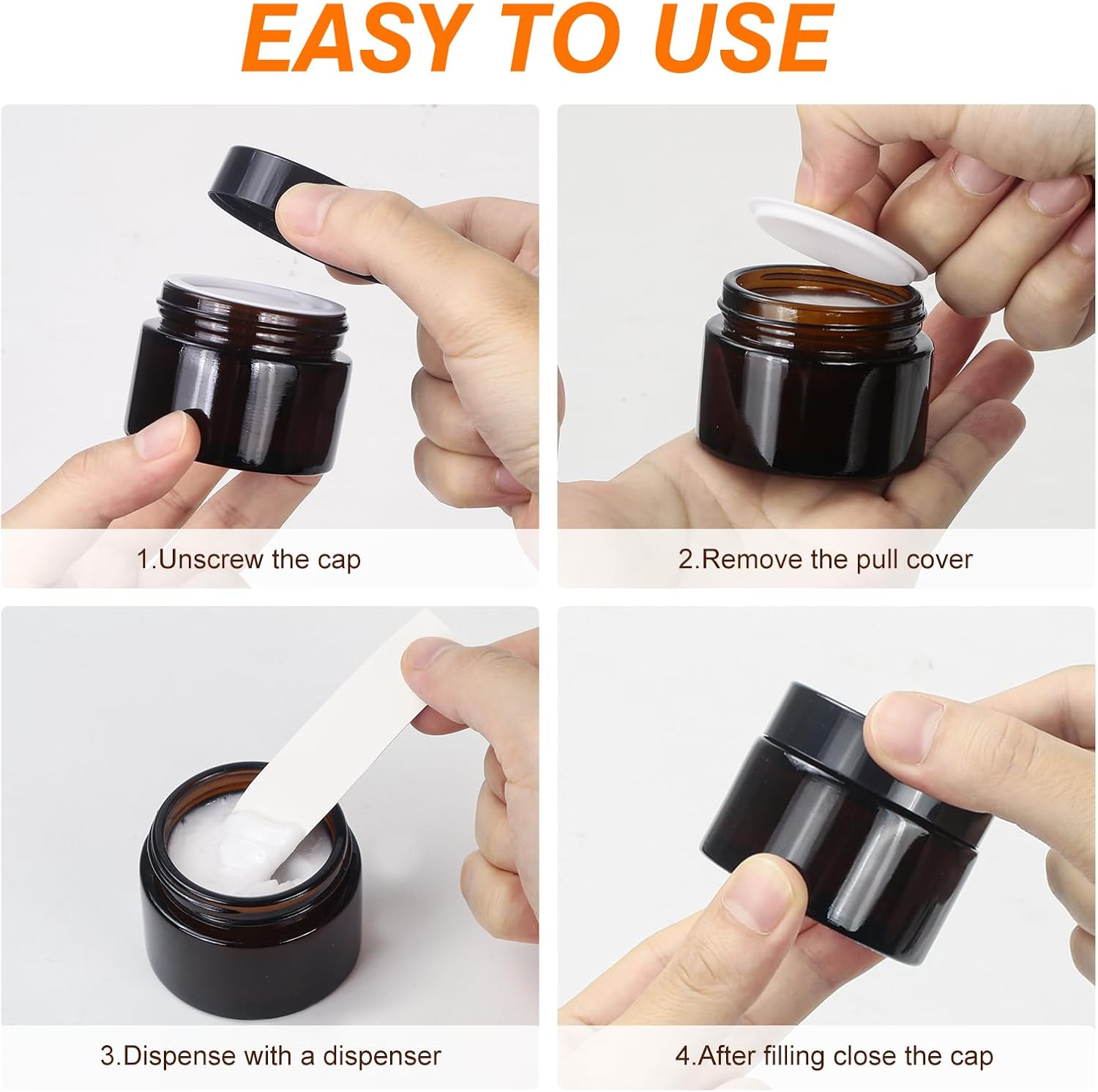 GAUATO 6 Pack 50Ml Brown Glass Ointment Cosmetic Jars with Lid and Liner for Cosmetics Lotion Cream image number 1