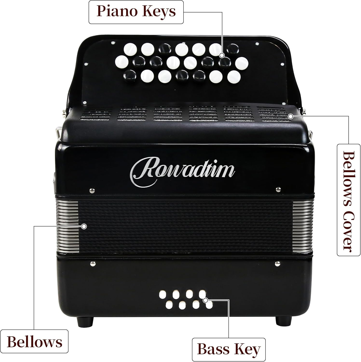 Accordion - 22 Keys 8 Bass, Lightweight Piano Accordion for Beginners, Vibrant Design for Beginners and Adults for Easy Learning (8 Bass, Black)